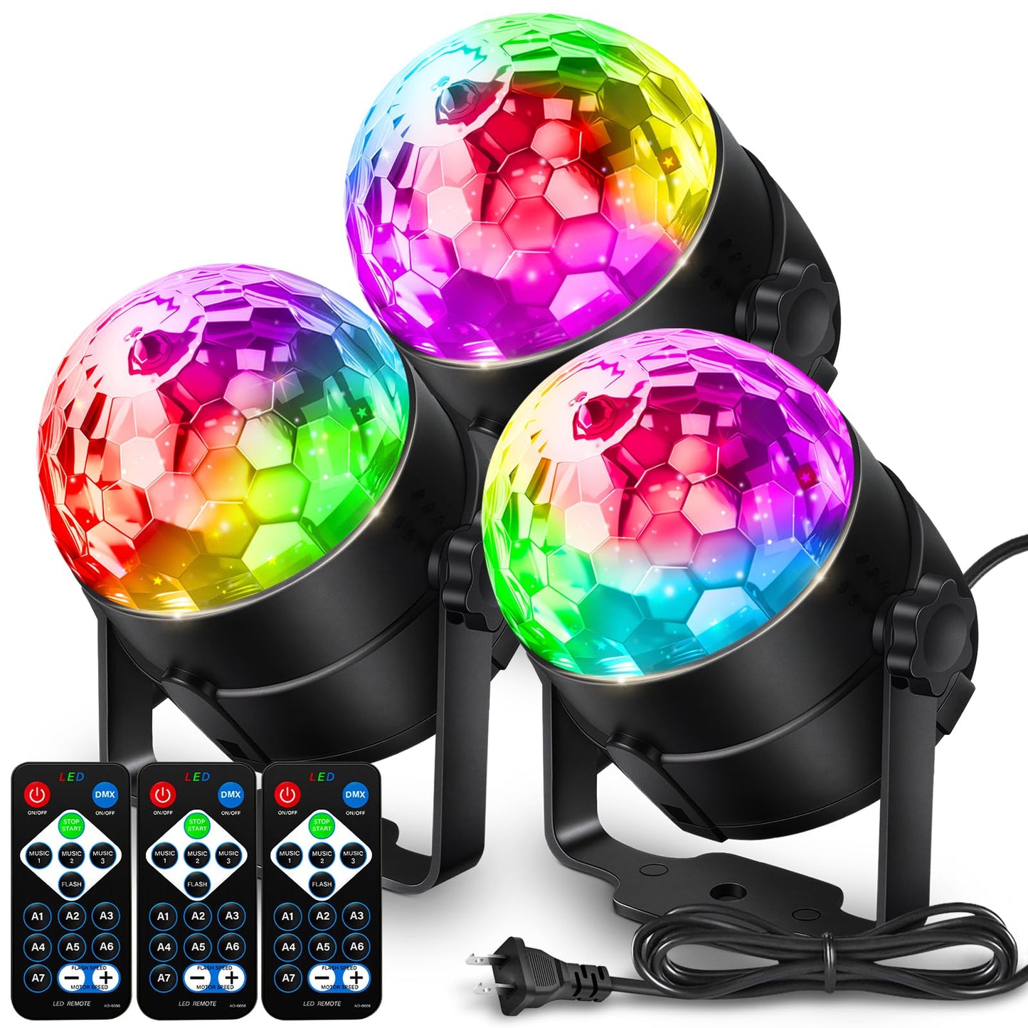 NEQUARE Disco Ball Party Lights-7 Colors DJ Disco Lights Led Strobe Lights Sound Activated with Remote Control for Karaoke, Festival Celebration Birthday Xmas Wedding Bar Club[3-Pack]