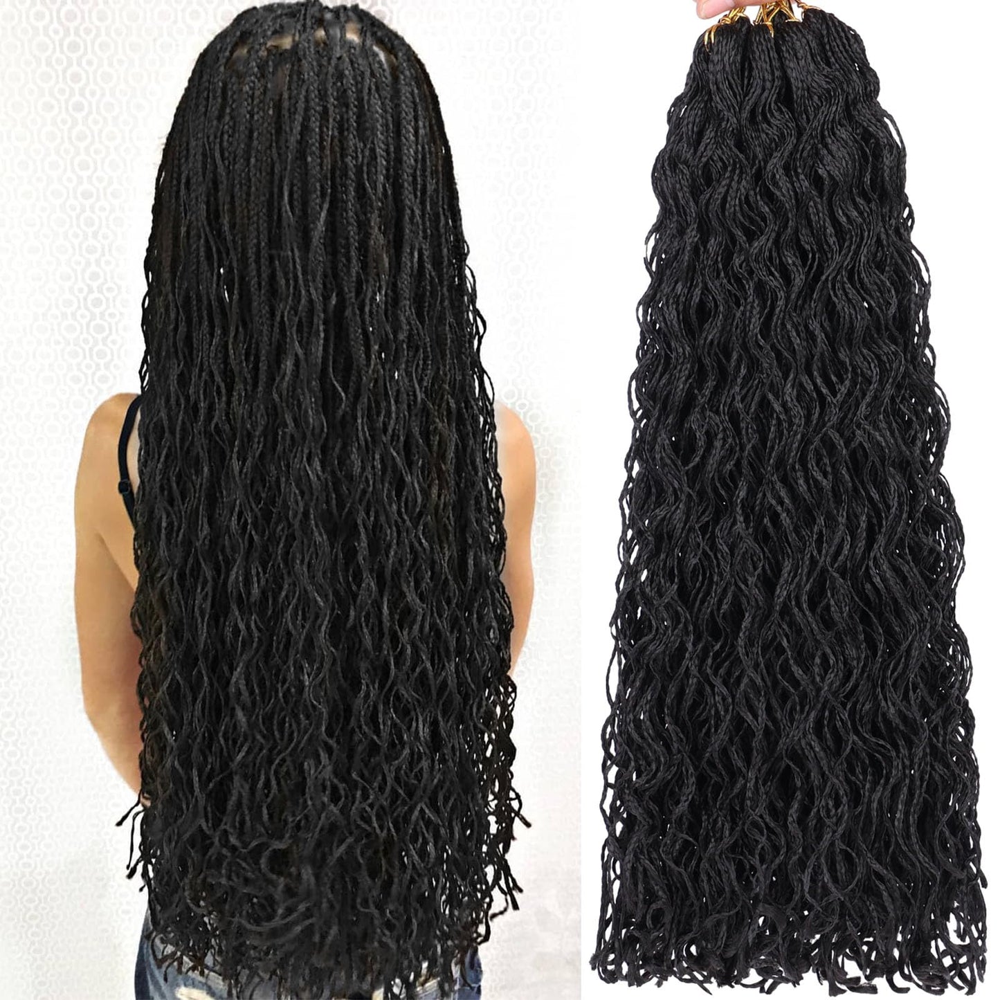 RuiYok 240 Strands Micro Box Braids Crochet Hair 18 Inch Curly ZiZi Box Braids Natural Black Micro Locs with Curly Ends 8 Packs Sister Locs Mini Twist Crochet Hair Braiding for Women #1B