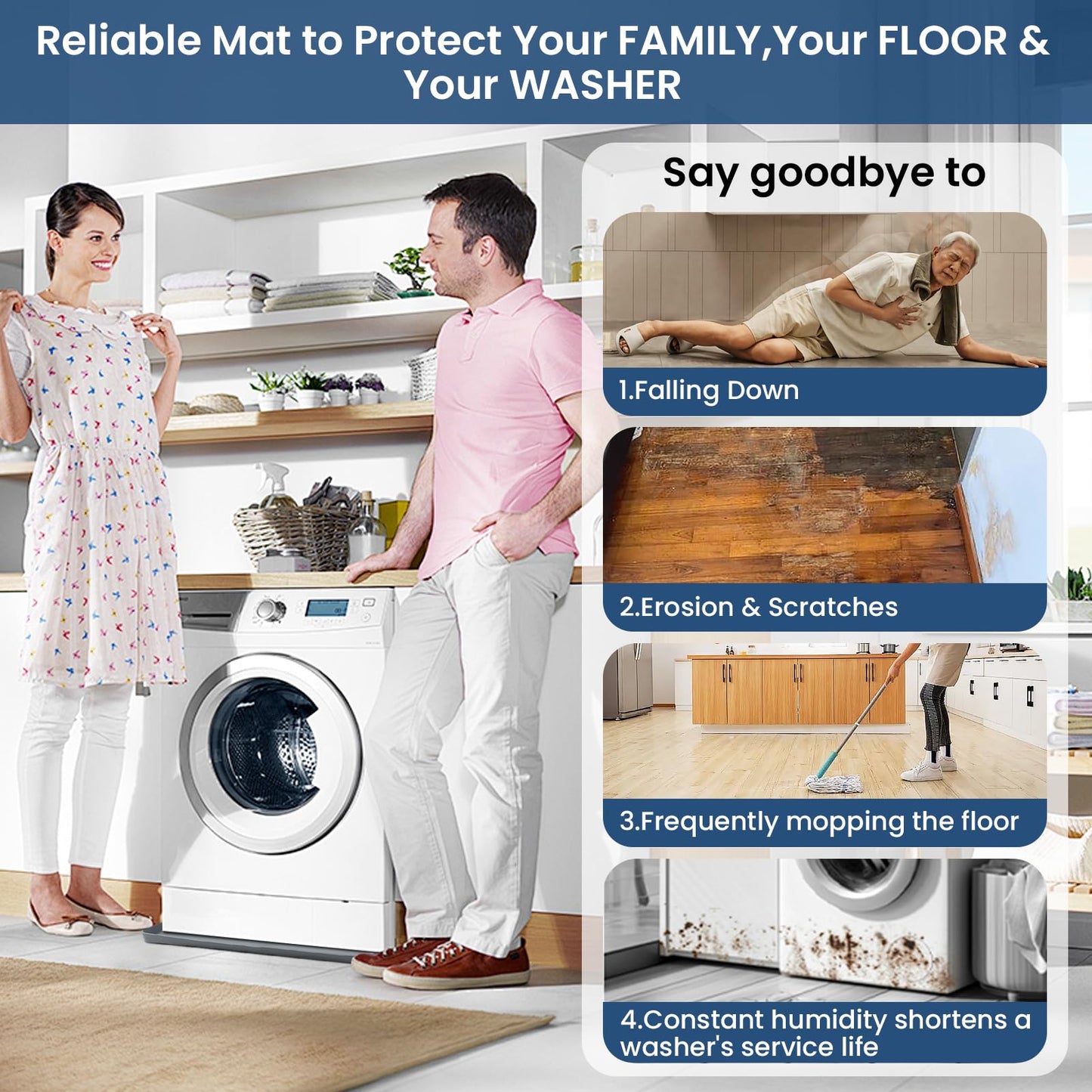 73x73 cm Large Thickened Silicone Washing Machine Drain Pan - 2.5cm Raised Edge Washing Machine Tray, Non-Slip Washing Machine Pan for Under Washer and Dryer (Grey)
