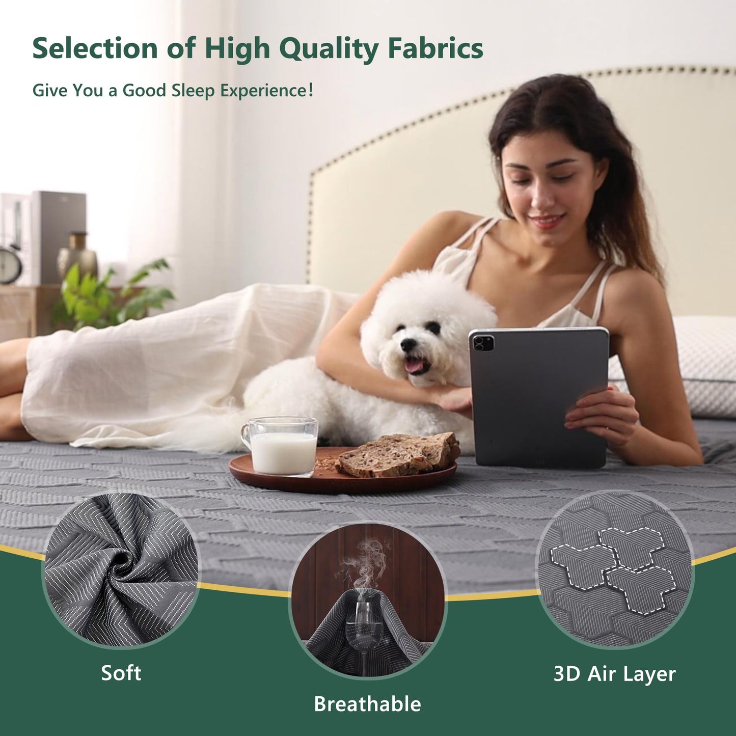 Full Size 100% Waterproof Mattress Protector, Mattress Pad Cover 3D Air Fabric, Noiseless & Breathable Mattress Pad Fitted Style with Stretchable Pockets,Ultra Soft & Machine Washable (Carbon Gray)