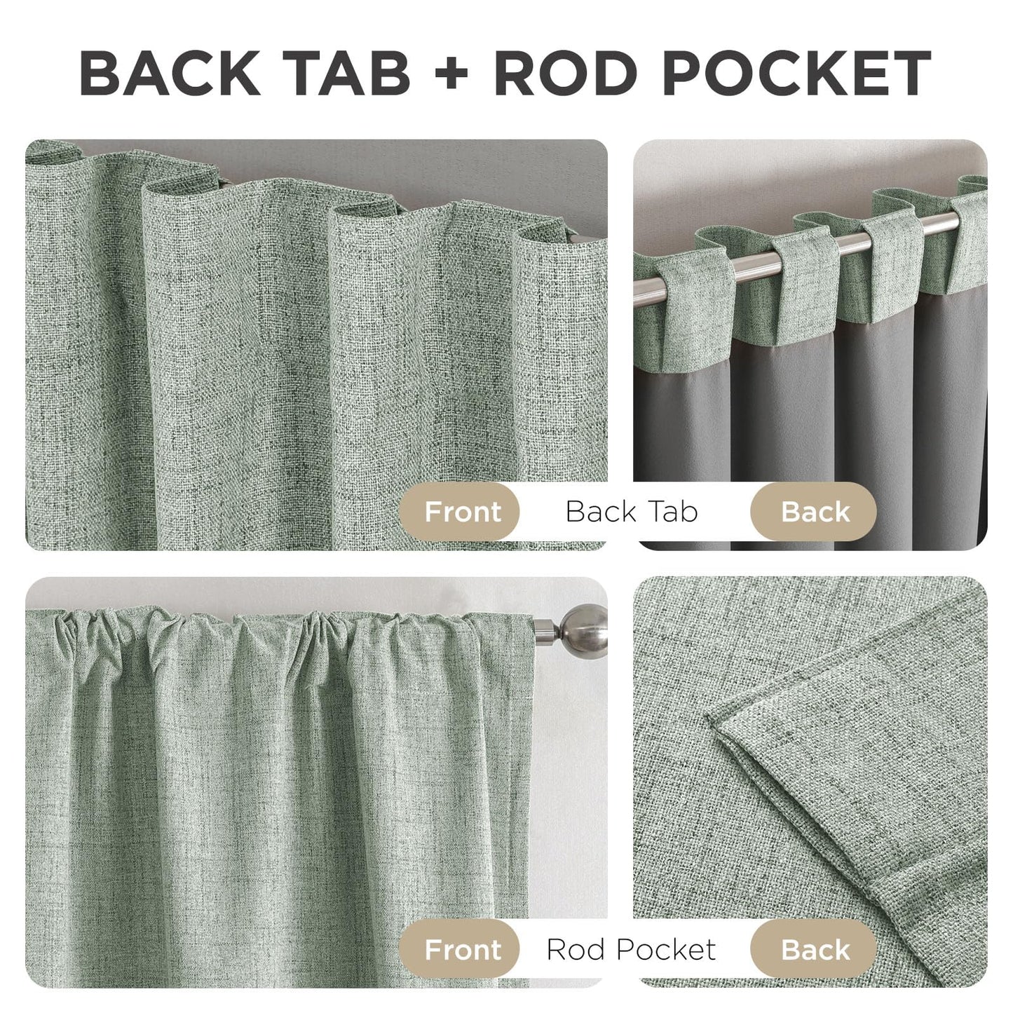 Joydeco Blackout Curtains for Bedroom - 84 Inch Long 100% Light Blocking 2 Panels Sage Green Drapes, Thermal Insulated Room Darkening Curtains, Linen Textured for Living Room, Rod Pocket & Back Tabs
