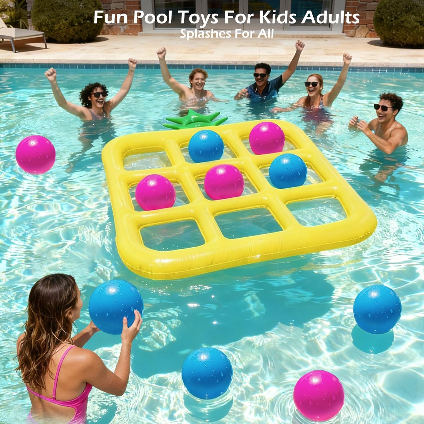 Jasonwell Tic-Tac-Toe Pool Toys Games - Giant Floating Tic Tac Toe Game Float with 10 Balls Pineapple Pool Game Party Toy Floats Yard Field Day Games Outdoor Beach Toys for Adults Teens Kids