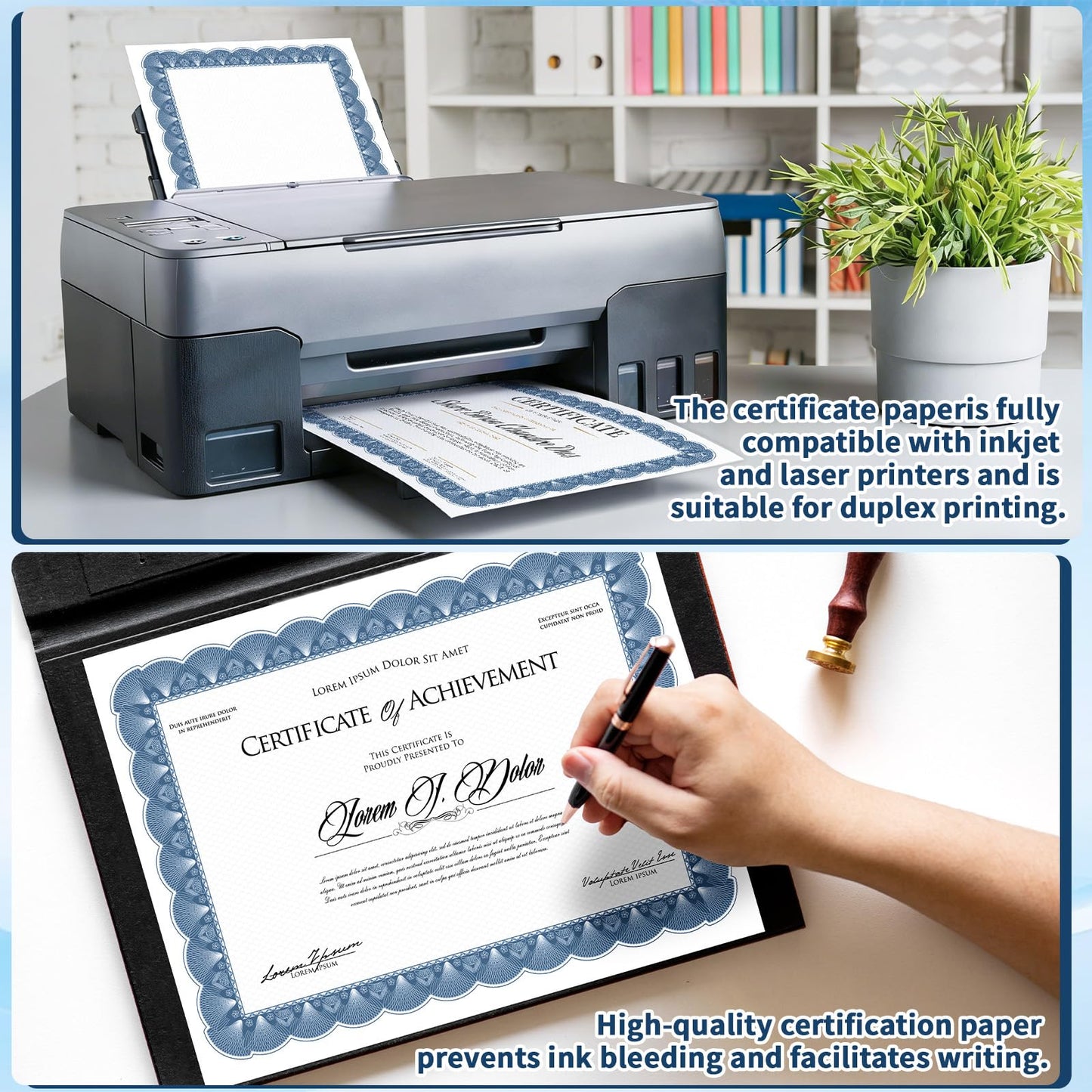 200 PCS Certificate Paper 8.5 x 11 for Printing, Customizable Blank Award Certificates, Diploma Paper with Border for Graduation, Achievement Award, Recognition Document, Navy Blue Floral