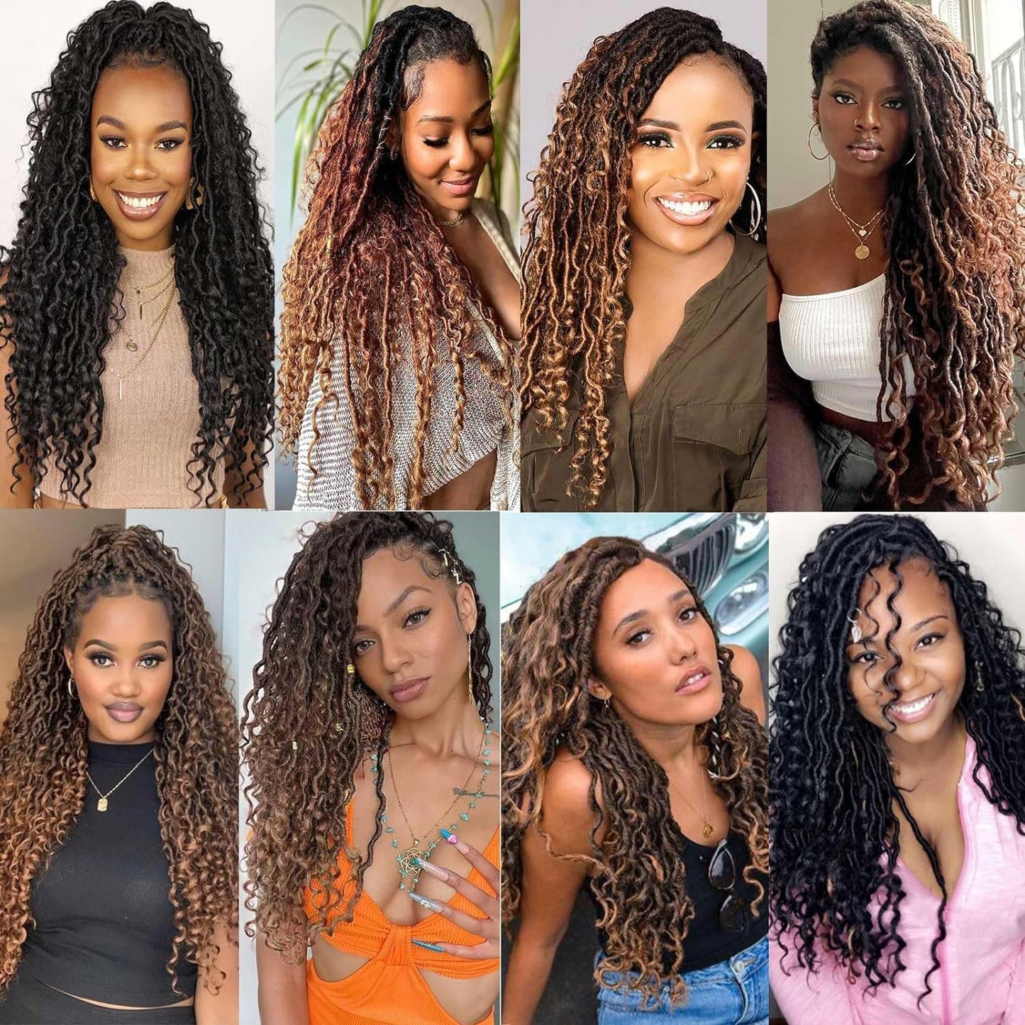 Xtrend 8 Packs River Boho Faux Locs Crochet Hair 12Strands/pack Wavy With Curly Hair Pre-looped Synthetic Bohemian Goddess Locs Crochet Braids Hair Extensions (1B 30Inch)