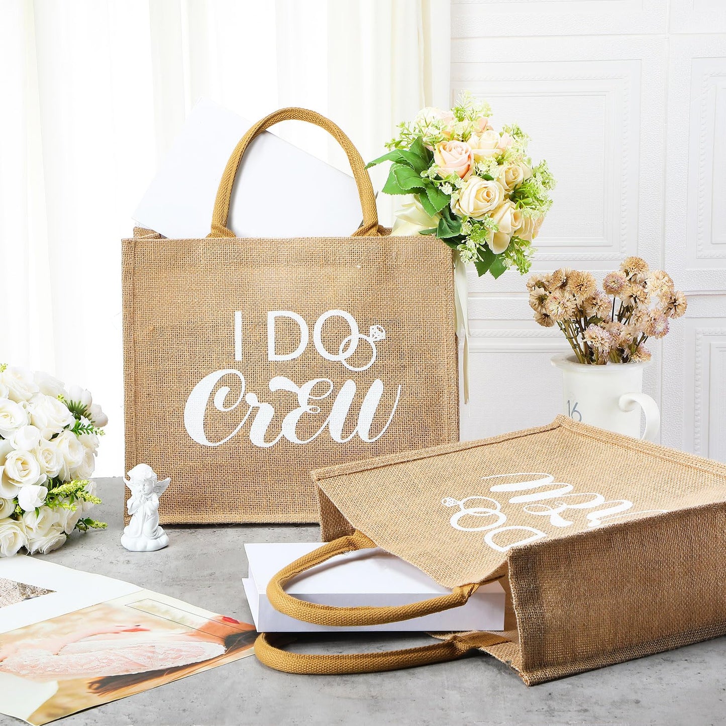 Sadnyy 10 Pieces Bridesmaid Gift Bags Bachelorette Tote Bags with Handles Large Burlap Bridesmaid Gifts Reusable for Bachelorette Party Wedding Bridal Shower