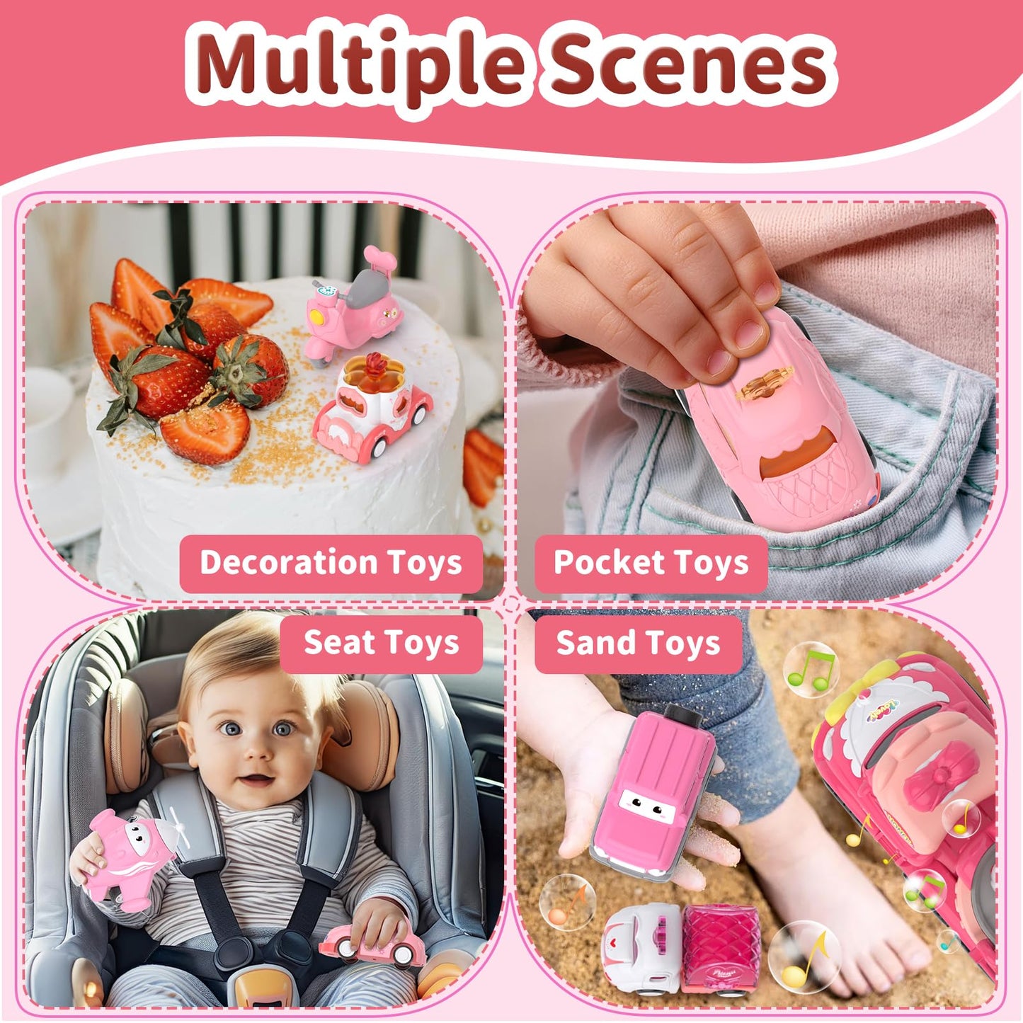 Toddler Girl Truck Car Toys for 1 2 3 Year Old Girl Birthday Gifts, 7-in-1 Pink Princess Transport Carrier Trucks for Toddlers 1-3, Friction Power Toy Cars with Lights & Music, My Daughter First Gift