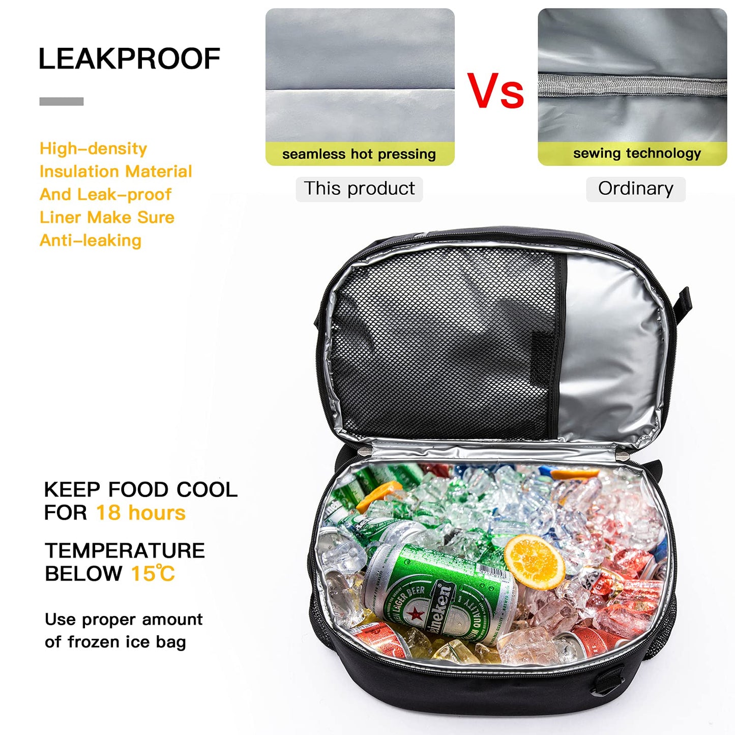 TUGUAN Insulated Cooler Backpack 16/26 Cans Double Deck Leakproof Lightweight Soft Lunch Backpack Small Cooler Bag Beach Picnic, Black