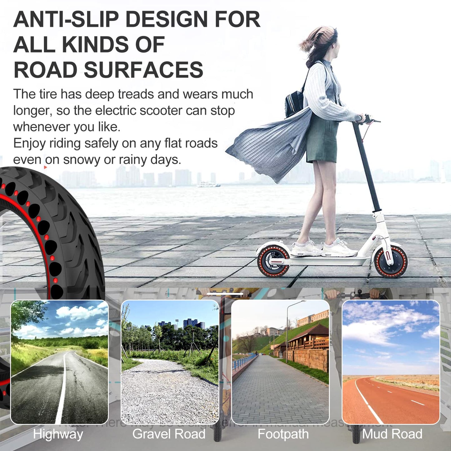 BANGTING 2PCS 8.5x2 inches Solid Tires for Electric Scooter, 8 1/2 x2 Tire for Gotrax GXL V2 / XR/APEX, 50/75-6.1 Tire Replacement for Xiaomi Pro 2 / M365 / 1S (Red (no tools))