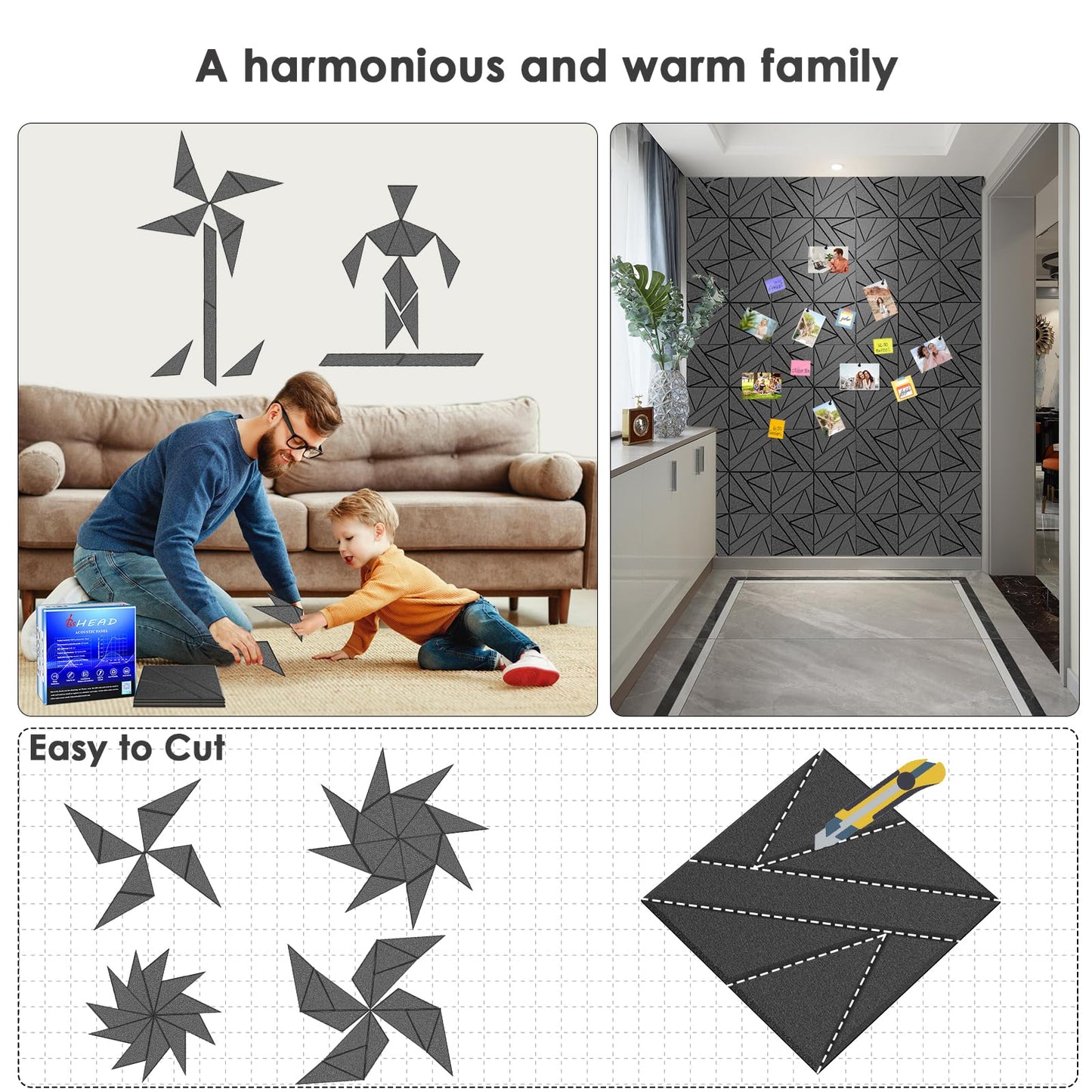 8 Pack Self-Adhesive Soundproof Wall Panels, 12 x 12 x 0.47 In Sound Proof Foam Panels for Walls, 1.2lb/ft³ High Density, Thicker 0.47in, Acoustic Panels, Noise Dampening Panels Studio Black