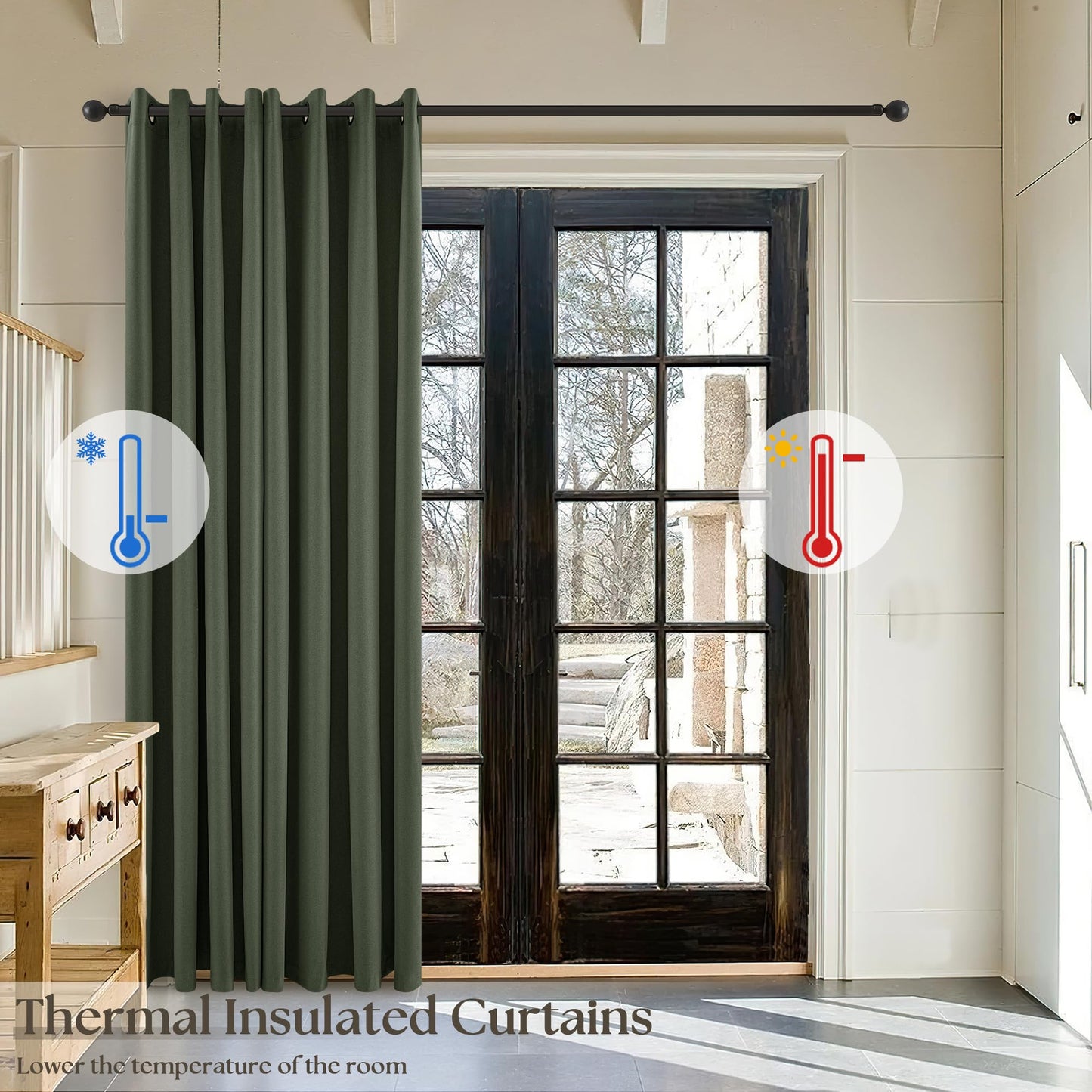 Olive Green Blackout Curtains Linen Textured for Bedroom Black Out Linen Curtains 84 Inches Long Full Light Blocking Thermal Insulated Drapes Panels Energy Saving with White Liner 52x84 Inch 2 Panels