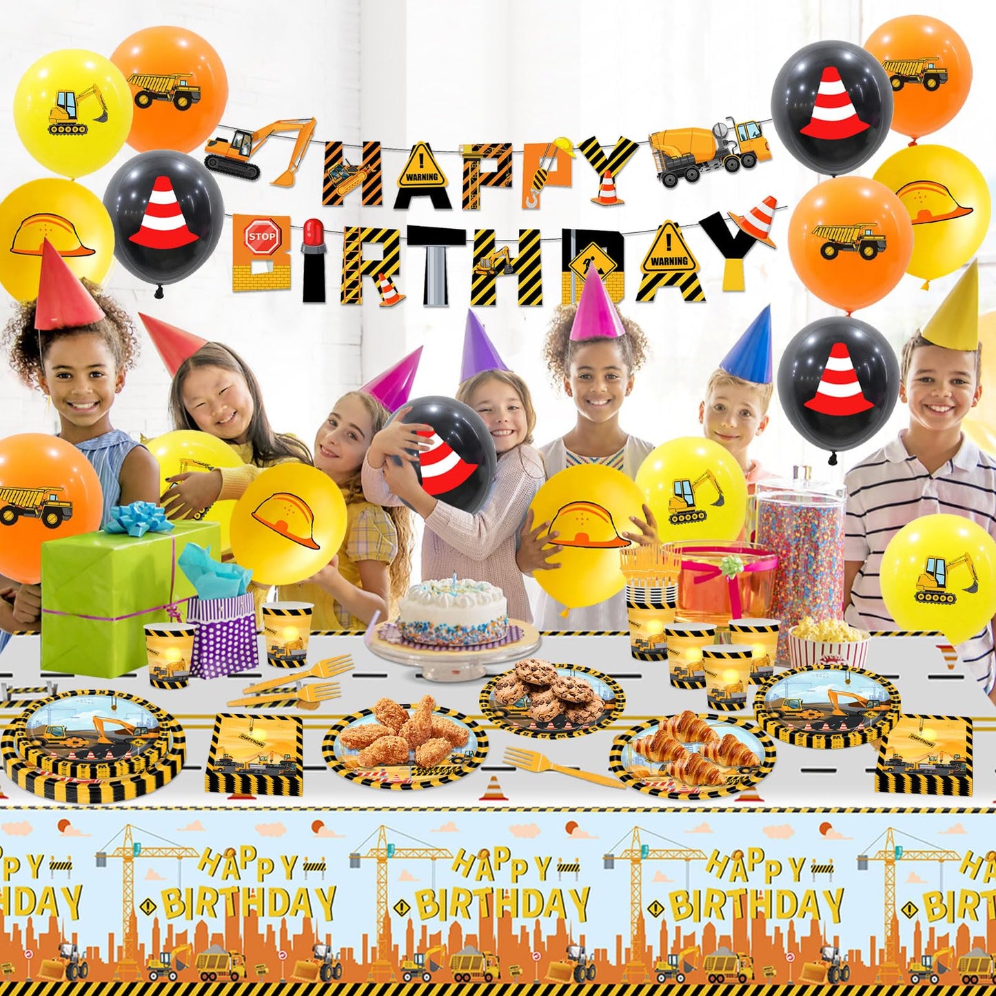 Construction Birthday Party Supplies Serve 20 Construction Theme Tableware Set Dump Truck Plates Napkins Cups Forks Knives Banner Tablecloth Construction Party Decorations Kids Birthday Party Supplies