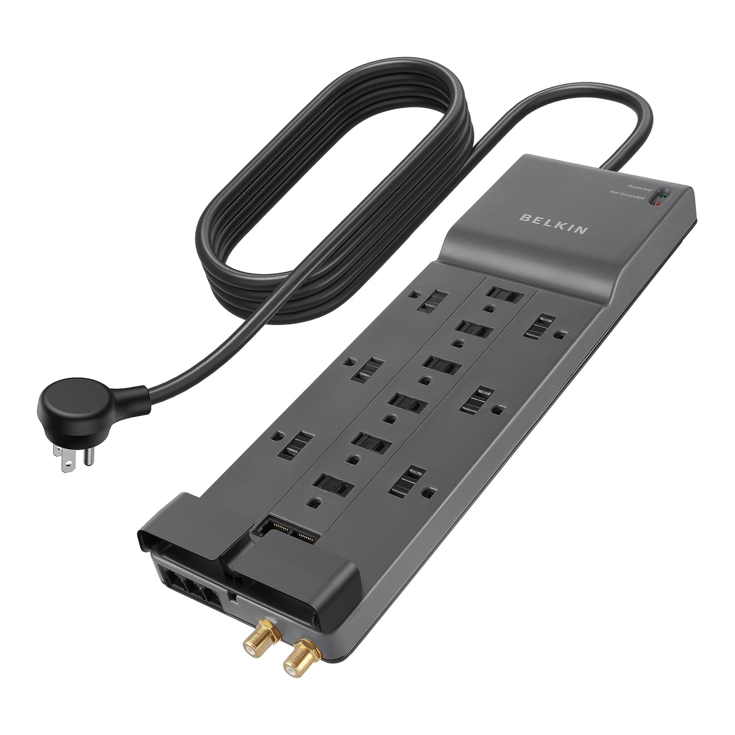 Belkin 12-Outlet Power Strip Surge Protector with 10-Foot Cord and Telephone, Ethernet, Coaxial Protection,BE112234-10, Black