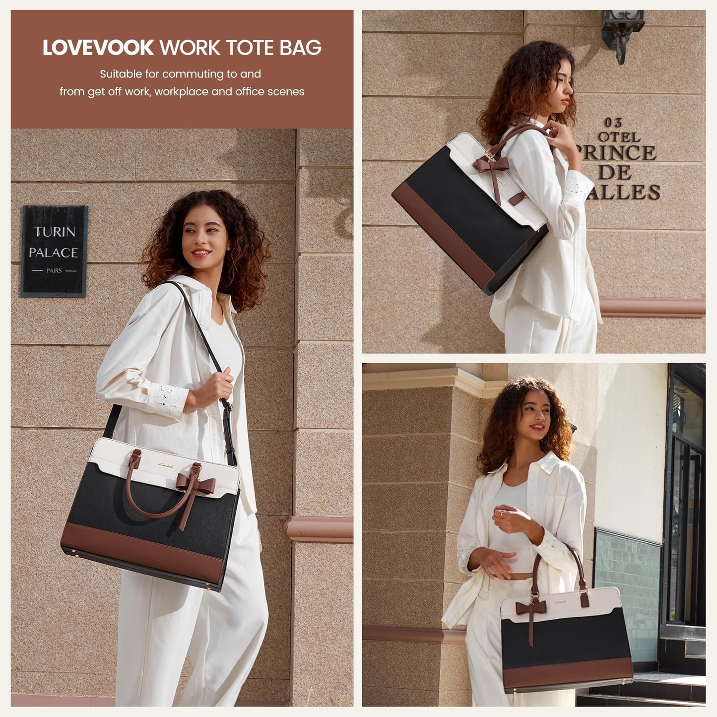 LOVEVOOK Laptop Tote Bag for Women, Leather Work Bag, Waterproof Business Teacher Bag, Large Computer Handbag Purse Briefcase, Office Gifts for Women