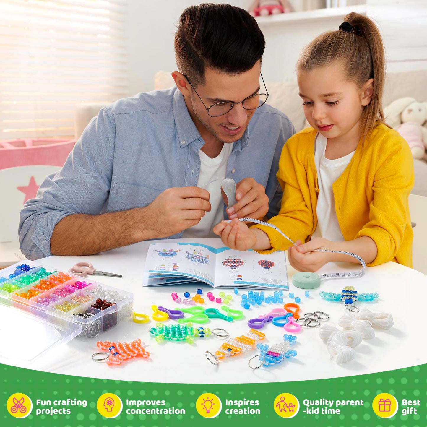 Funtopia Pony Beads Kit, Glow in the Dark Bead Pets for Kids Beginners, Includes Instructions for 25 Animal Designs and Storage Box, Kids Craft Kit for Rainy Day Group Activities