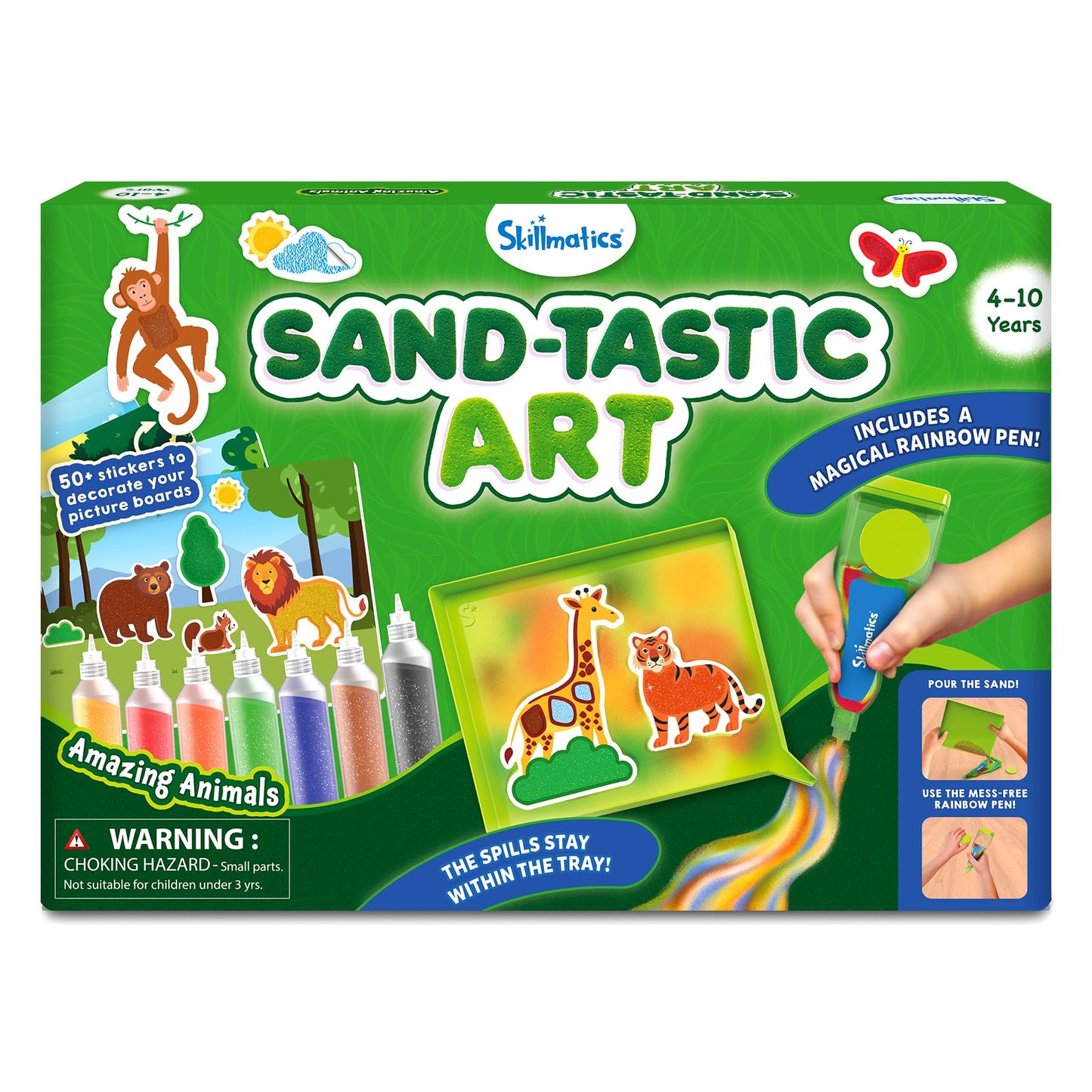 Skillmatics Sand Art Activity - Mess-Controlled DIY Animal Craft Kit with 50+ Colorful Stickers, Creative Arts & Crafts for Kids, Fun Hands-On Activity, Gifts for Ages 4, 5, 6, 7, 8, 9, 10