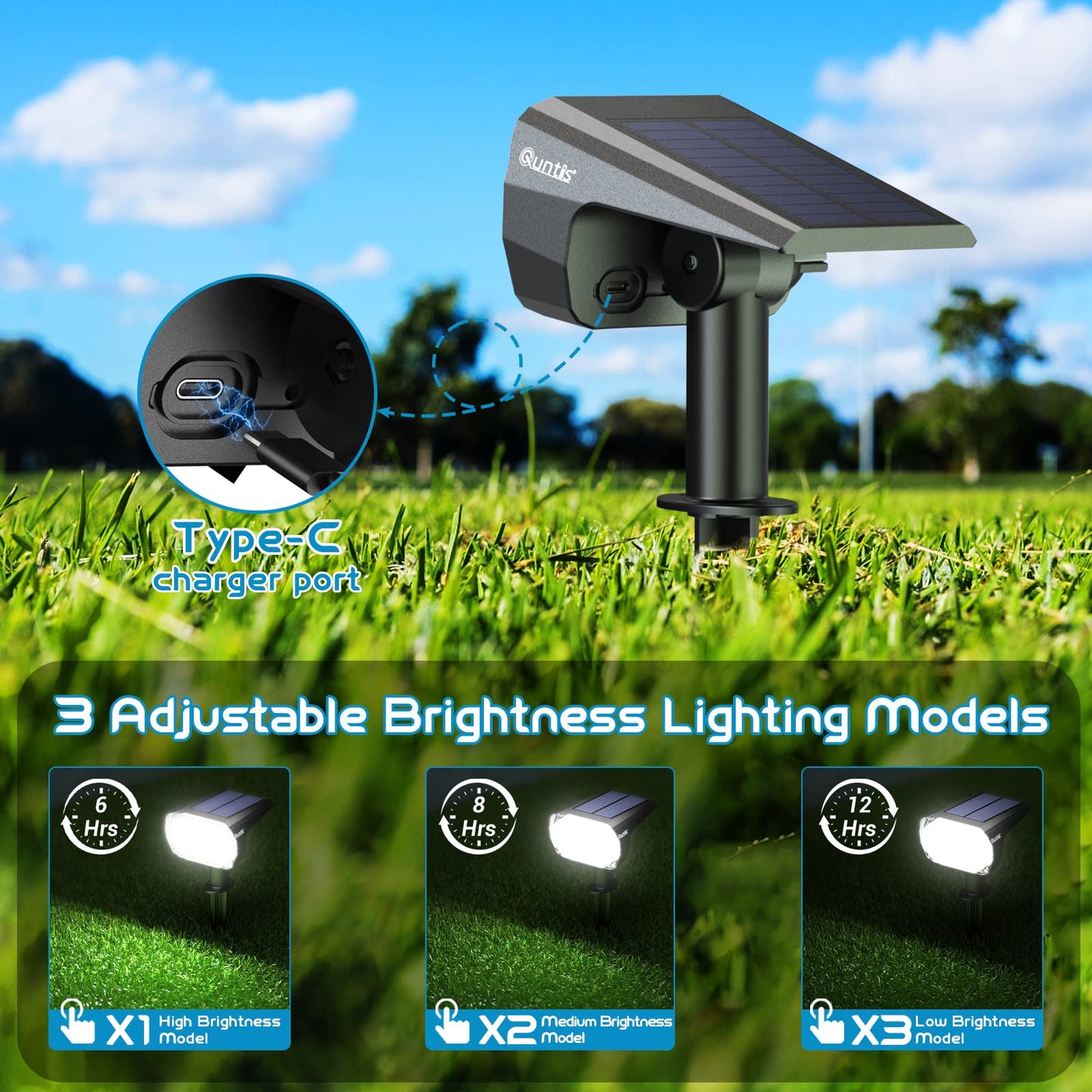 Solar Spot Lights Outdoor 6 Pack, Waterproof 3 Lighting Modes Auto ON/Off Solar & Type C Powered Landscape Spotlights for Walkway Driveway-Cool White