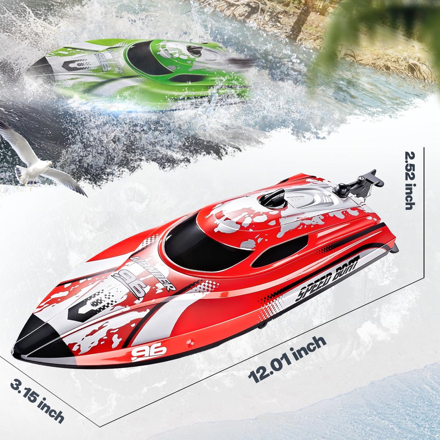 BEZGAR RC Boat, 12 inch Remote Control Boat for Kids and Adults, 25 KPH Fast RC Speed Boats with 700mAh Battery, Ideal Waterproof Toy Boats for Lakes & Pools - TX126 Red