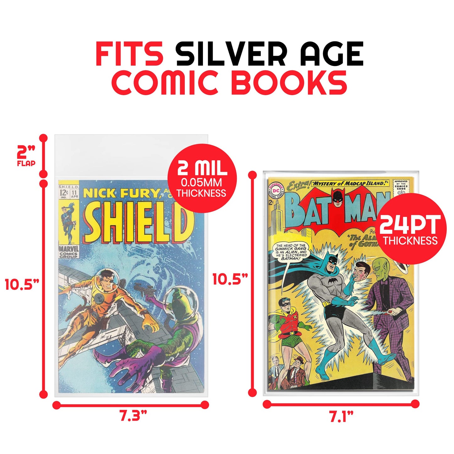Comic Book Bags and Boards - Silver Age Comic Book Storage with 24 Pt Comic Backing Board for Comic Book kit - Thick Bulk Retail Bags for Spider Man, X Men, etc (Pack of 100 Each) by EVORETRO