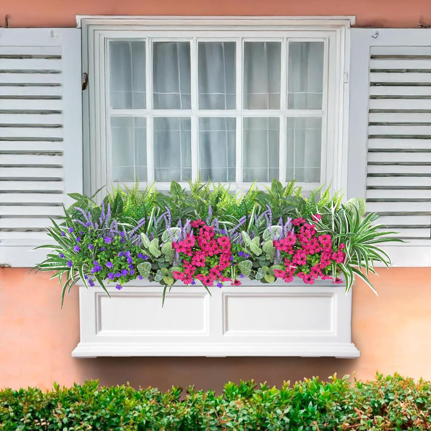 DEMIUKO 20 Bundles Artificial Plants Outdoor Fake Flowers UV Resistant Faux Greenery Stems Fake Ferns Shrubs Plastic Plants for Garden Patio Porch Yard Window Box Home Summer Decor
