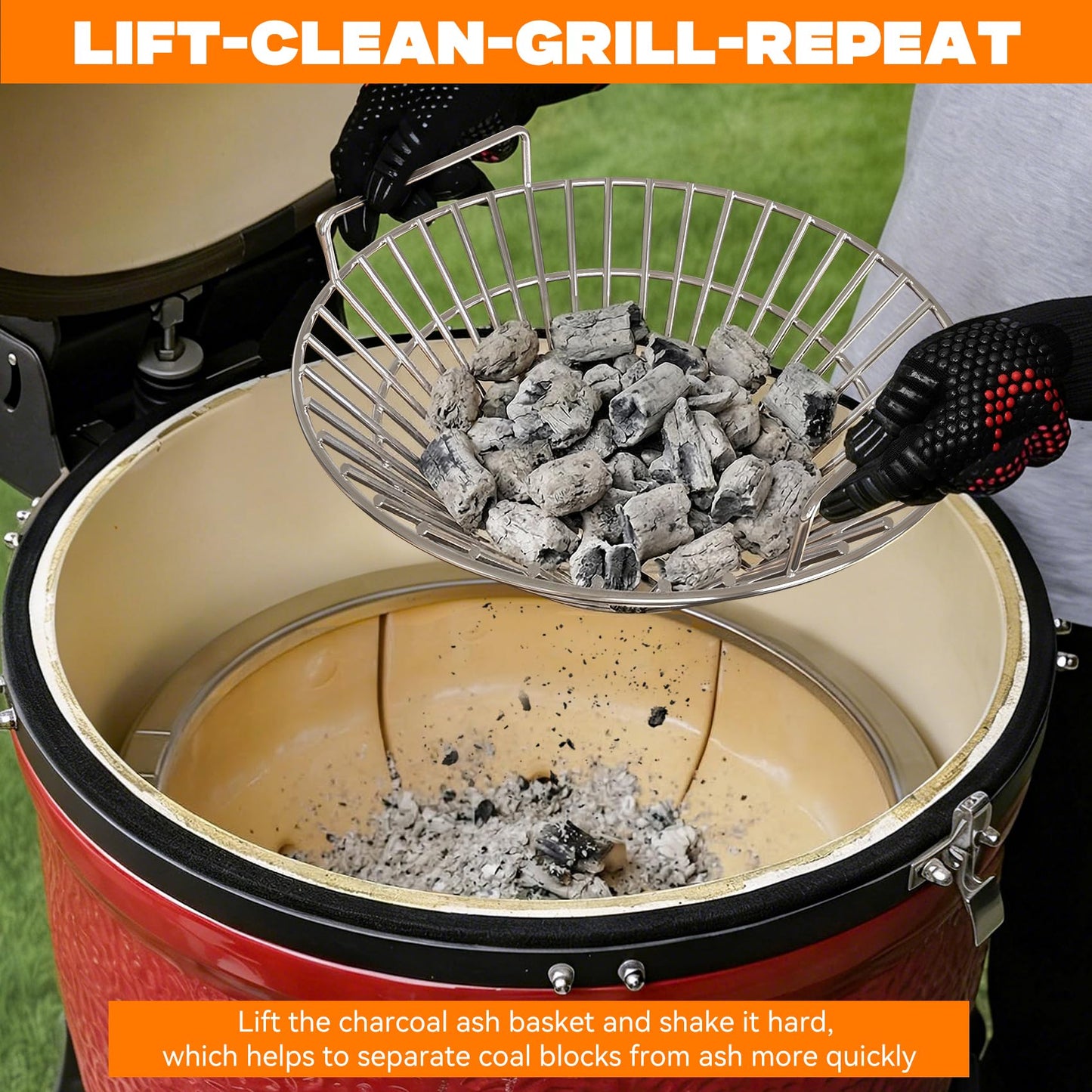 onlyfire Stainless Steel Charcoal Ash Basket Fits Large BGE, Kamado Joe Classic and Other Similar Grills