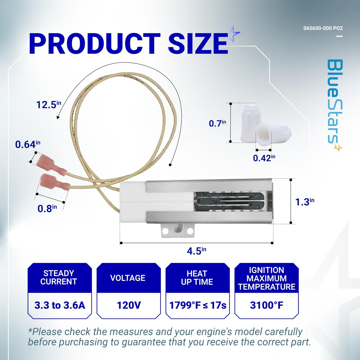 BlueStars 2 packs PB040001 065650-000 Range Oven Igniter compatible with Viking Range Oven Gas Stove - Replaces AP5315579 065650-000 SGR4001 792263-4 Ceramic Nuts included