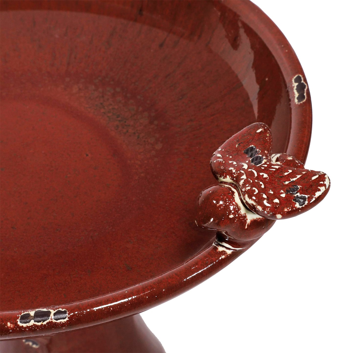 Alpine Corporation 25" Tall Outdoor Ceramic Antique Pedestal Birdbath with 2 Bird Figurines, Red