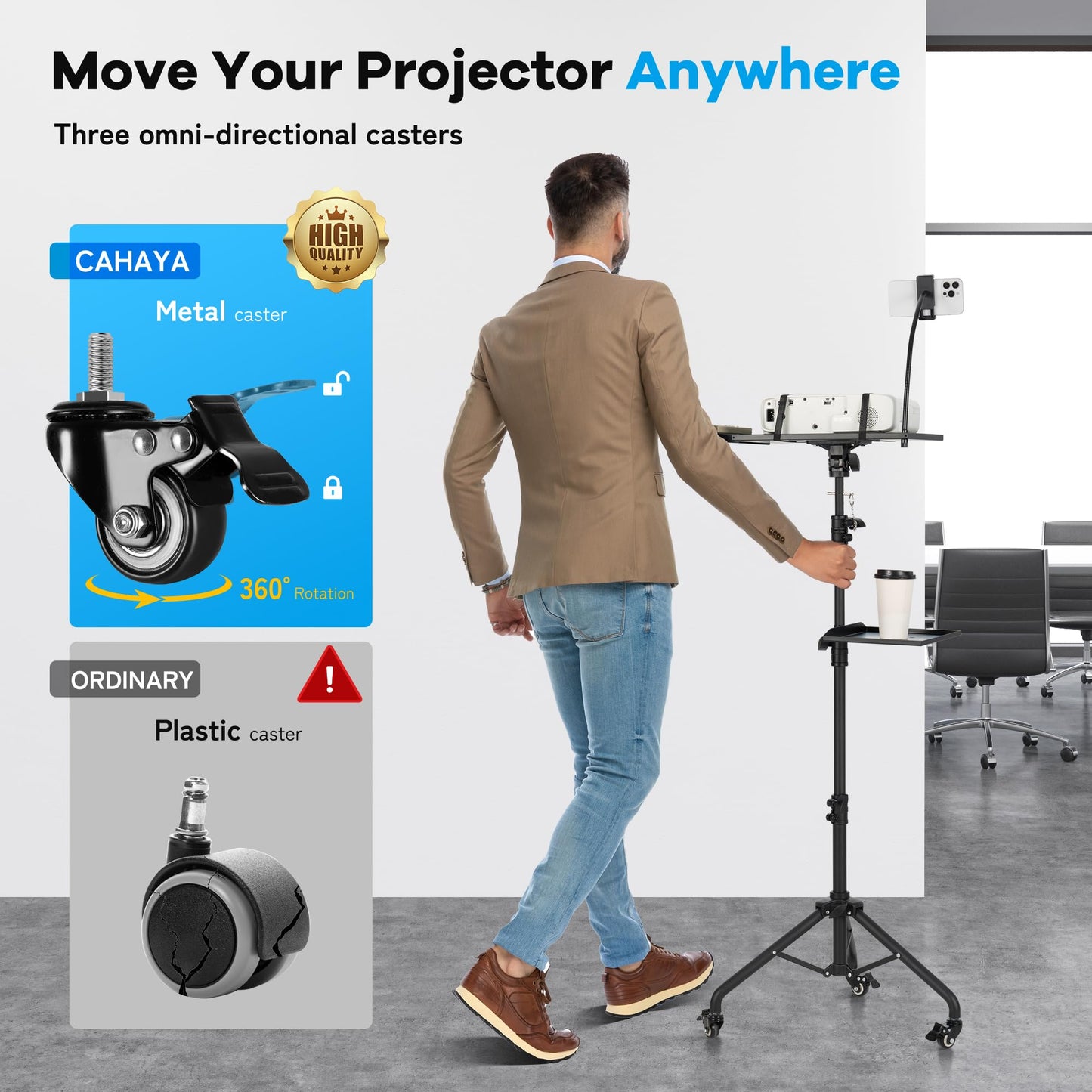 CAHAYA Projector Tripod Stand with Casters: Projector Stand 71-137cm Height Adjustable Multifunctional Universal Laptop Stand DJ Rack Stand with Adjustable Height for Meeting Room DJ Equipment