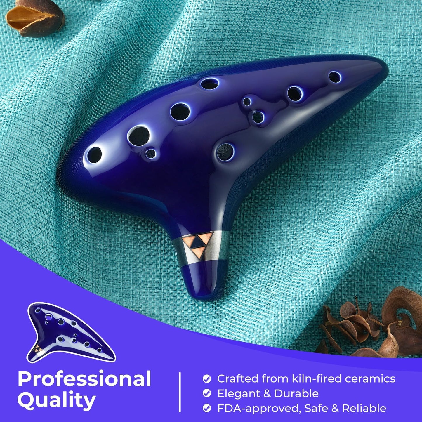 Ohuhu Zelda Ocarina with Song Book (Songs From the Legend of Zelda), 12 Hole Alto C Zelda Ocarinas Play by Link Triforce Valentine's Day Gift for Zelda Fans with Display Stand Protective Bag