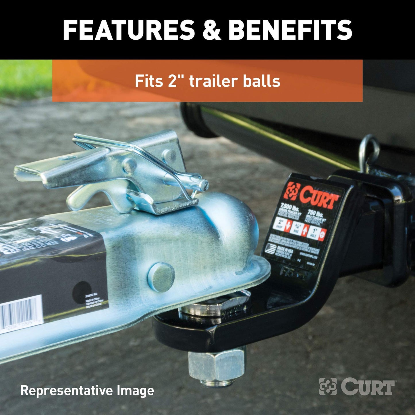 CURT 25138 Straight Tongue Trailer Coupler for 3-Inch Channel, 2-in Hitch Ball, 3,500 lbs