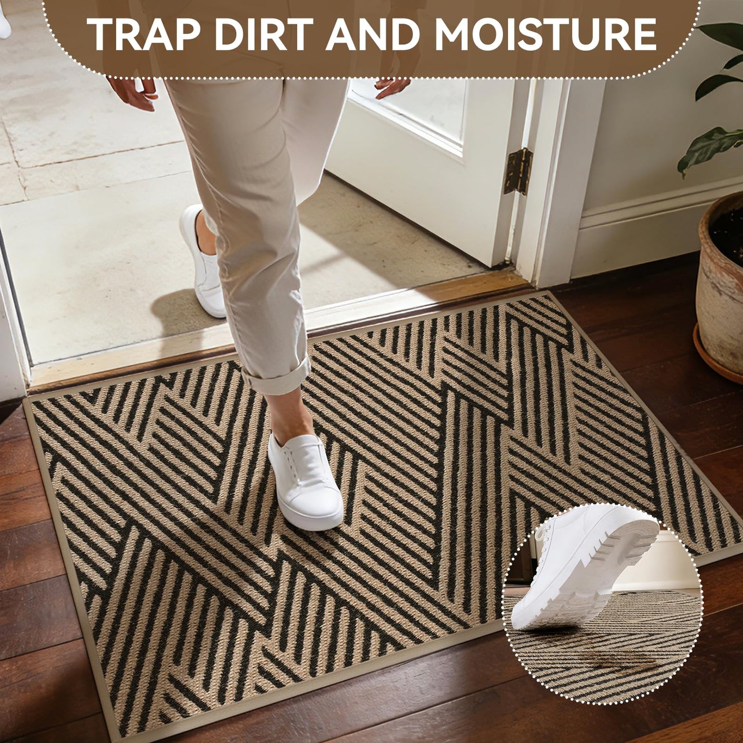 YDKGL Door Mat Indoor Outside Entrance 24"x35", Low-Profile Non Slip Outdoor Inside Doormat Entryway Mat, Dirt Resistant Absorbent Front Porch Welcome Entry Mats, Washable Easy Clean, Brown
