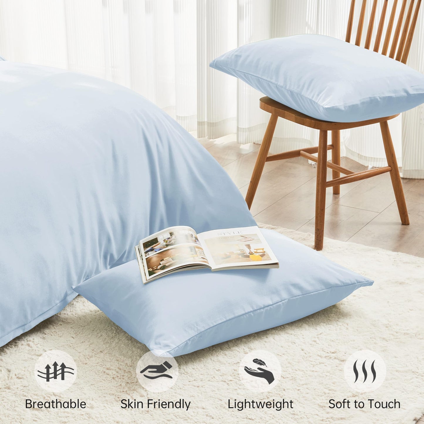 Sasttie Duvet Cover Queen, 3-Piece Ultra Soft Double Brushed Bedding Sets for All Season Use, Includes 1 Duvet Cover 90x90 Inches, 2 Envelope Pillowcases 20x30 Inches, Light Blue