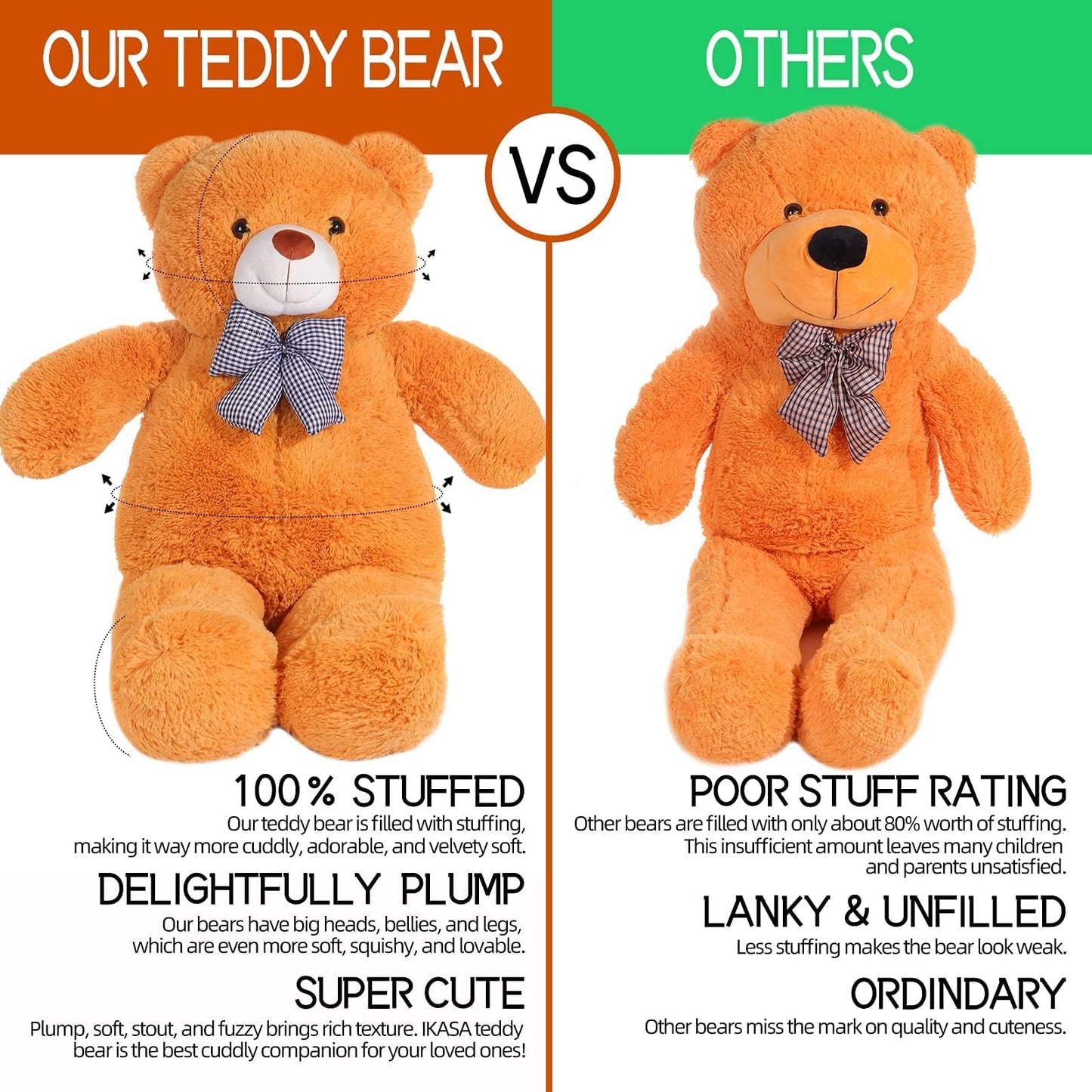 IKASA Giant Teddy Bear Stuffed Animal,Large Soft Toys Cute Plush Toy,Jumbo Big Oversized Fat Bears Animals Huge Life Size,Gifts for Kids Girls Boys Childrens (Brown, 30 inches)