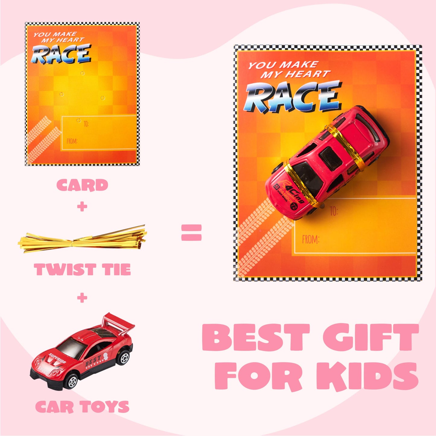 JOYIN 28-Count Valentines Day Cards with Die-Cast Racing Cars for Classroom Exchange