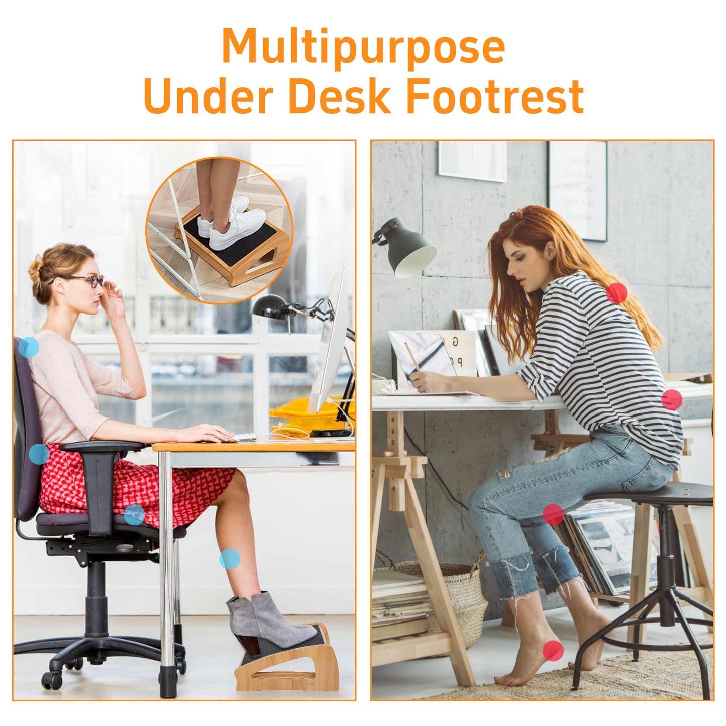 AKOZLIN Adjustable Footrest Under Desk Wooden with Comfort Anti-Slip Surface 3 Height Position Foot Pedal Ergonomic Posture Support Adjustable Foot Stool for Office and Home