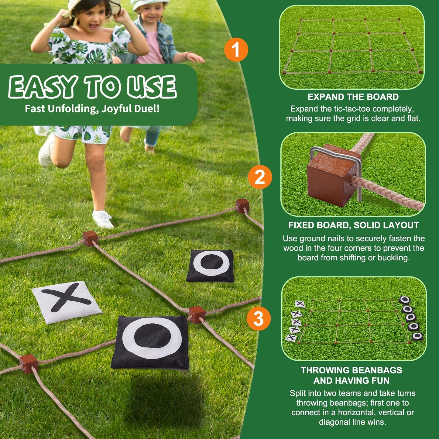 YOSHINE Tic Tac Toe Games Outdoor - 4ft x 4ft Giant Tic Tac Toe Game Outdoor, Bean Bag Toss Game for Outdoor Lawns, Courtyards, Birthday Parties, and Family Gatherings, Suitable for Kids and Adults