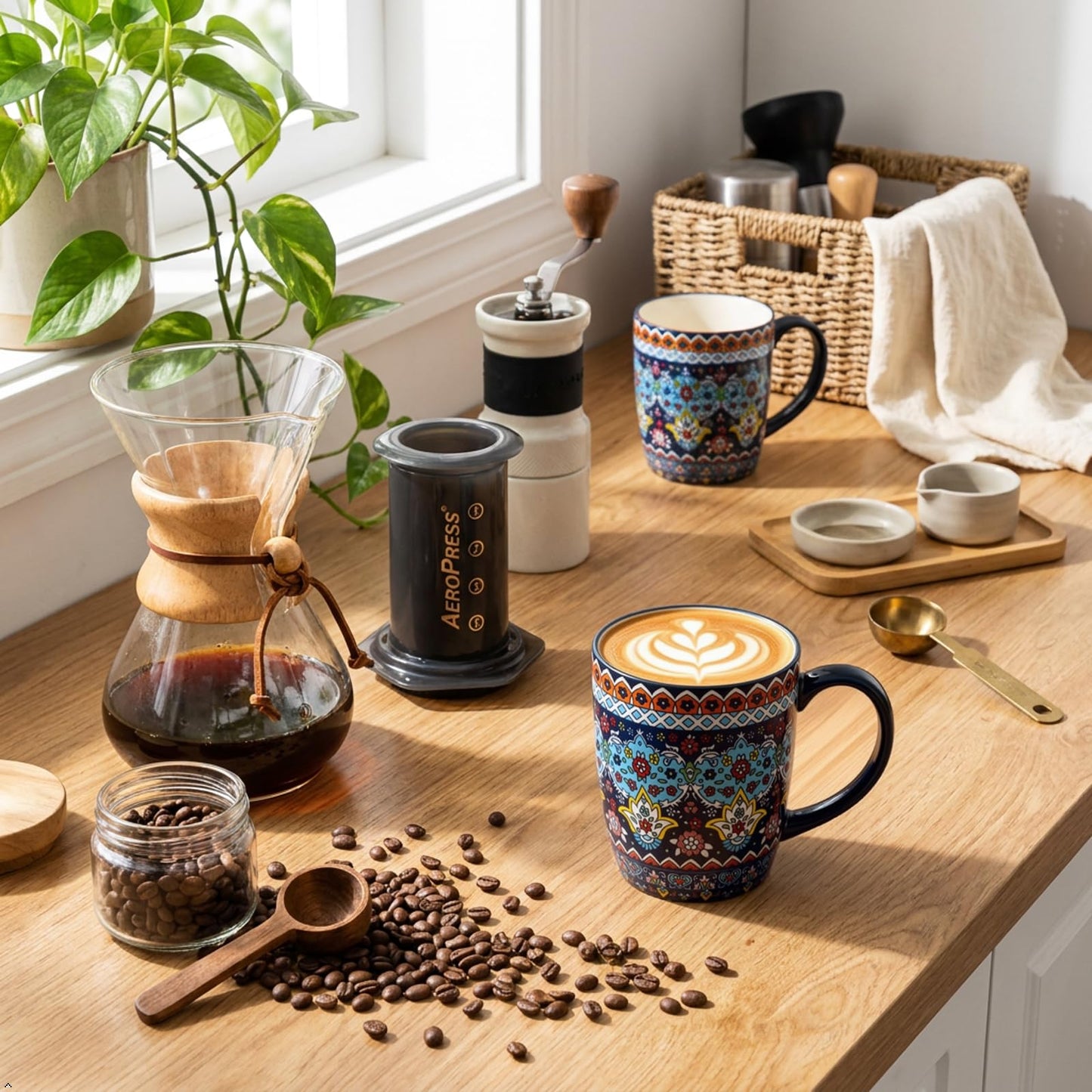 glowworm 16 oz Coffee Mugs Set of 4, Large Ceramic Coffee Cups, Colorful Mugs Set with Handles for Latte, Hot Cocoa, Tea, Housewarming Gift, Dishwasher & Microwave Safe, Bohemian