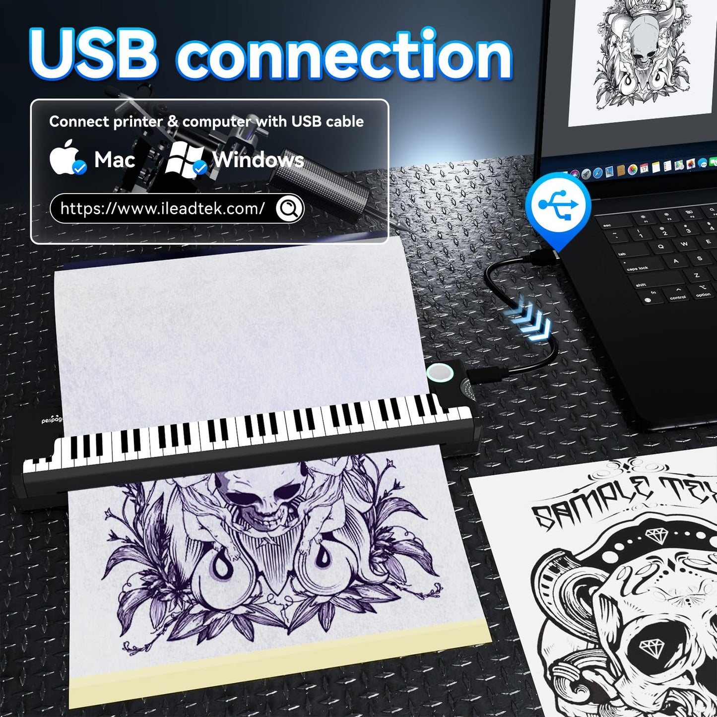 PeriPage P90-Pino Wireless Tattoo Stencil Printer, Inkless Thermal Tattoo Machine with Piano-Inspired Design, Portable Tattoo Printer Kit Compatible with Phones, Tablets & PC
