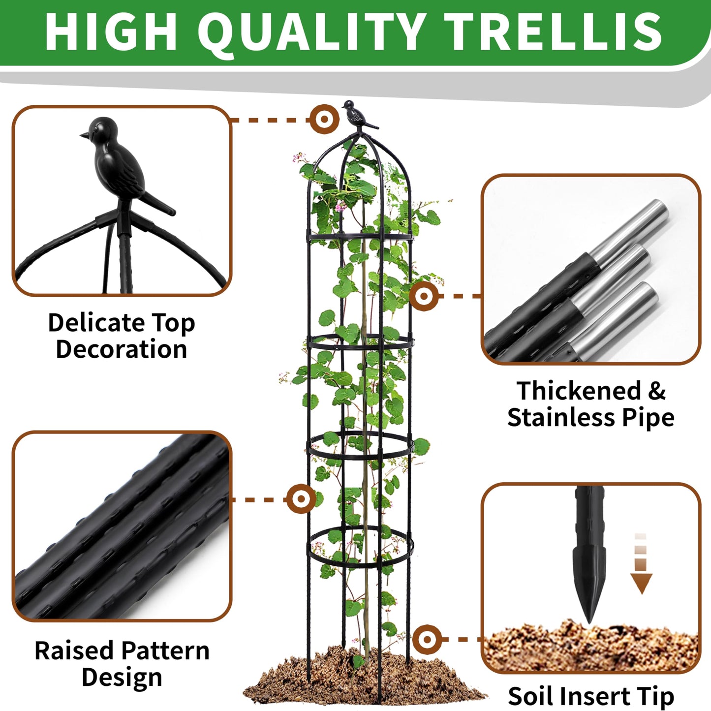 TCBWFY 2-Pack 6FT Garden Obelisk Trellis for Climbing Plants,70”Metal Plant Support Tower, Heavy Duty Thickened Tube,Rustproof Black Flower Stand for Vines, Roses, Outdoor & Indoor Use