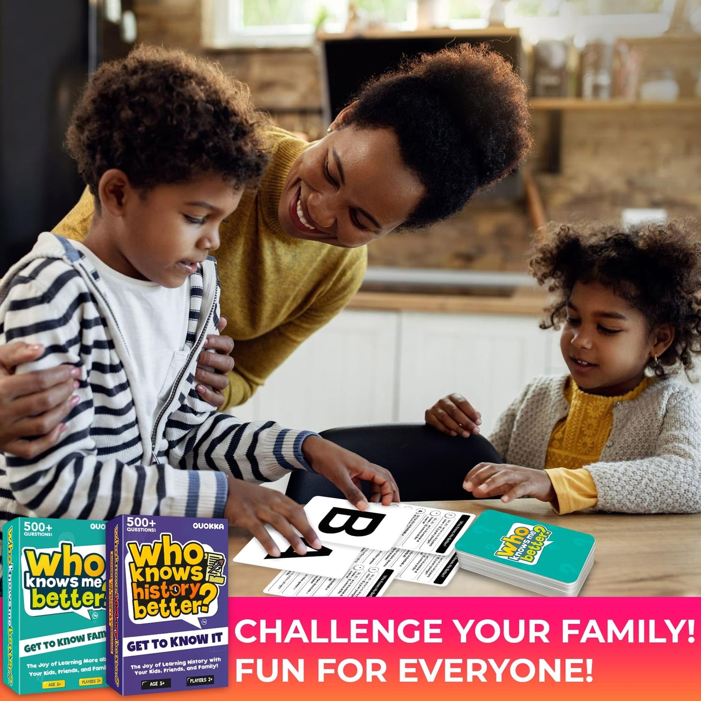 Family Board Games for Kids 8-12 — Set 4 in 1 Family Games for Kids and Adults — Who Knows It Better — 2000+ Questions for Ages 5+ — Teens Fun and Educational Card Quiz Gift for Travel and Party