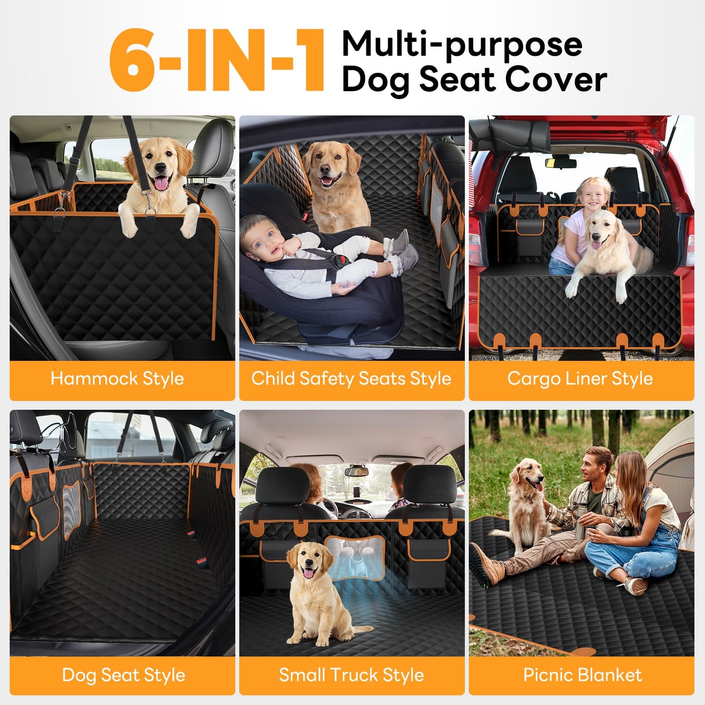 Chioratree Back Seat Extender for Dogs - Hard Bottom,Waterproof Dog Car Seat Cover for Back Seat Holds 450 lbs - Detachable, Scratch-Proof and Anti-Slip Dog Hammock for Cars, SUVs and Trucks,Black