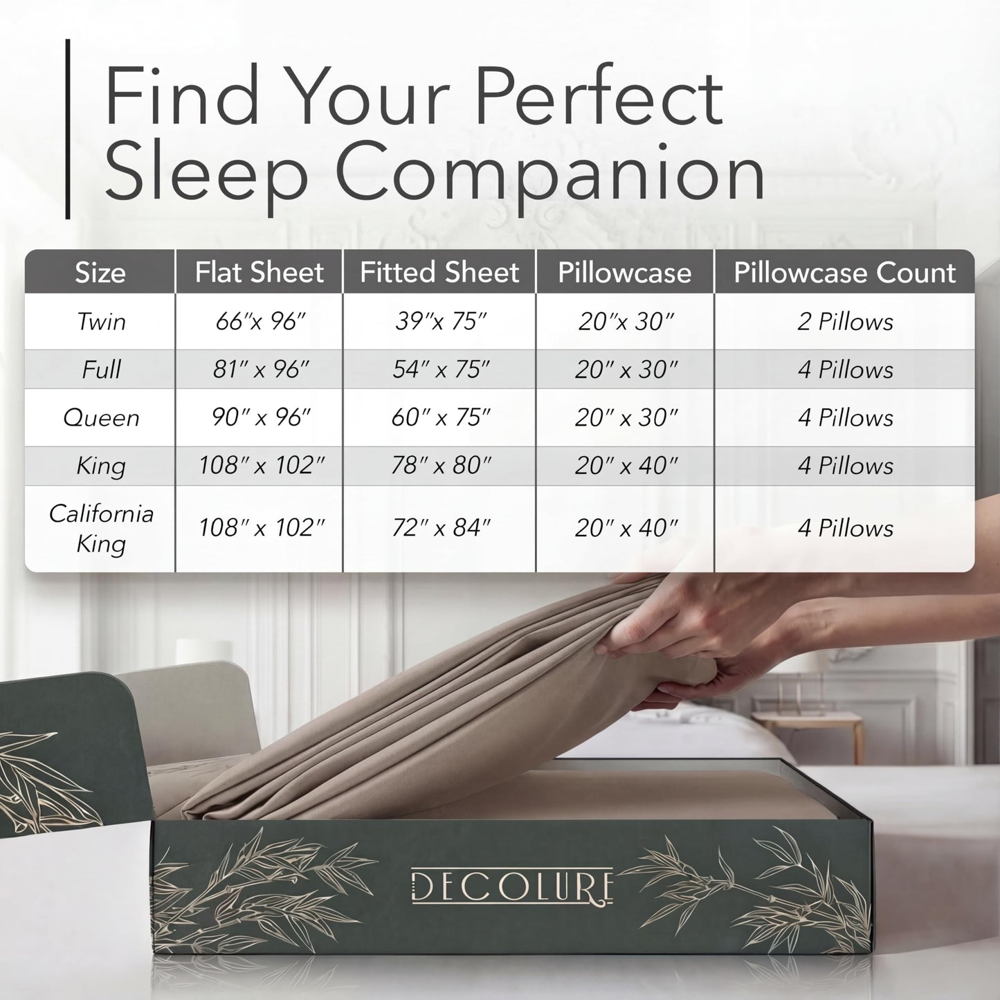 DECOLURE 100% Organic Viscose Derived from Bamboo Sheets King Size 6pcs - Ultra Soft & Luxuriously Cooling, 17" Deep Pocket, Double Stitching, Perfect for Hot Sleepers - King Bed Sheets (Taupe)