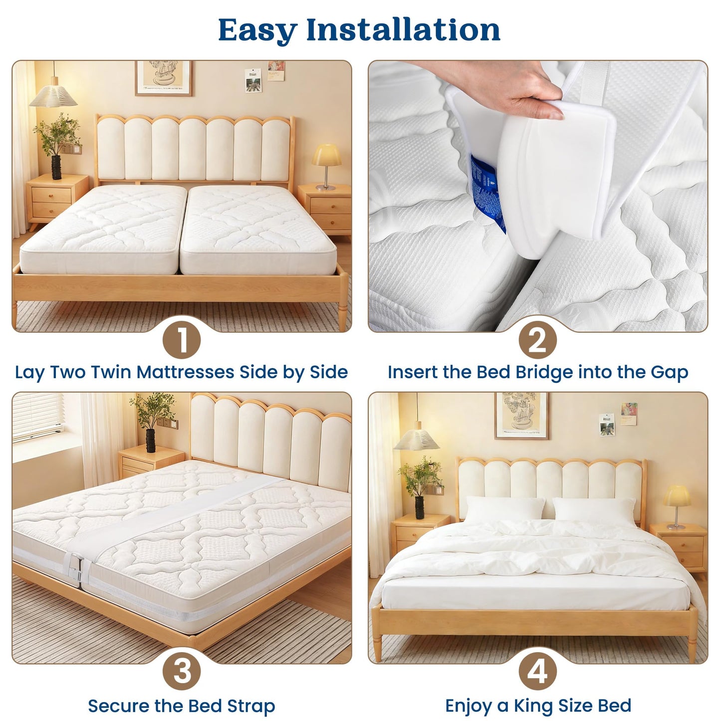 FeelAtHome 12 Inch Wide Bed Bridge Twin to King Converter Kit - Twin Bed Connector King Maker - Bed Gap Filler to Make Twin Beds Into King - Mattress Connector with Strap for Guests Stayovers