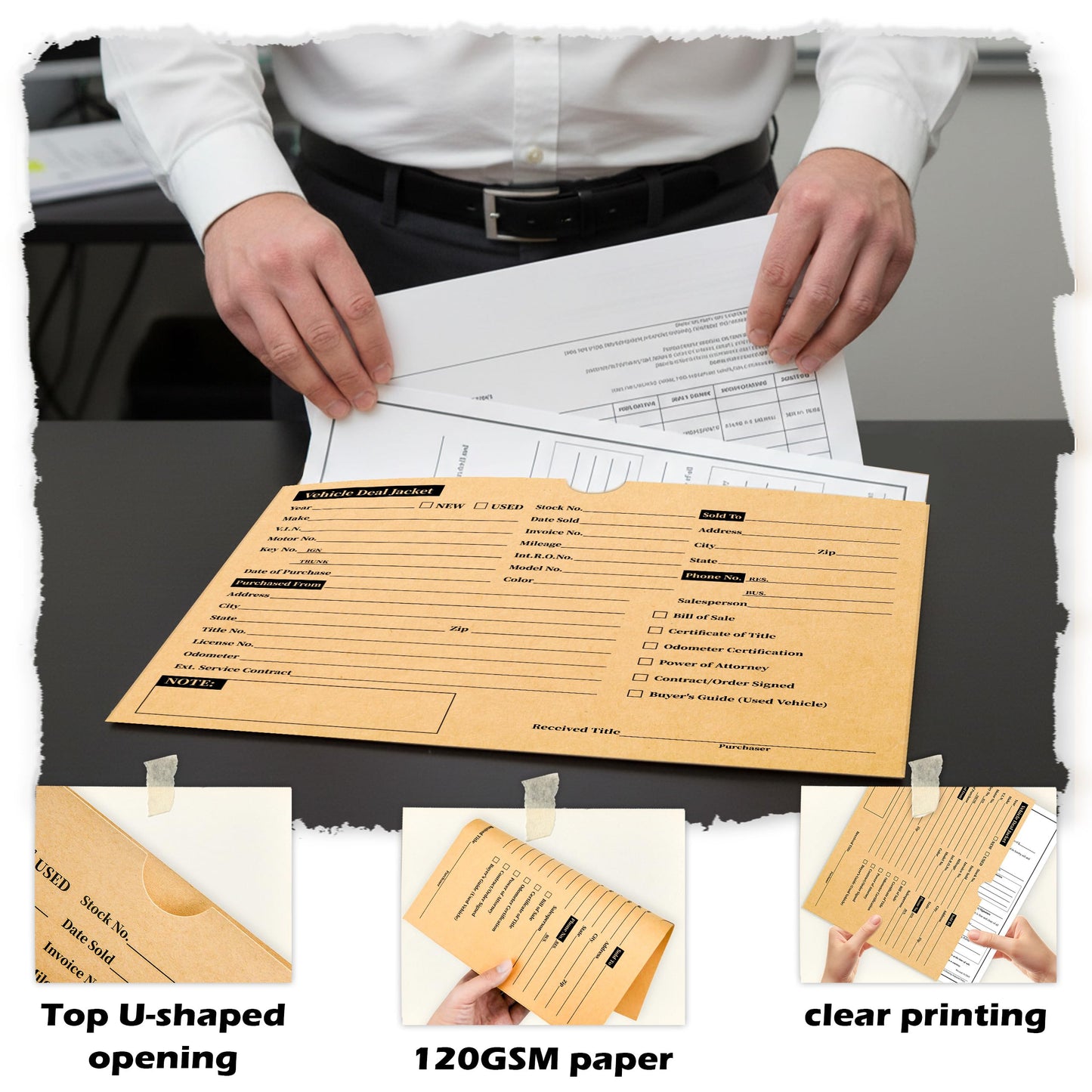 200 Pcs Deal Jackets Vehicle Deal Envelopes 9 x 12 Inch Kraft Paper Car Dealer Jacket with Marker And Pre Printed Fields for Used Car Auto Dealer Supplies And Dealership Paperwork Filing (200, Kraft)