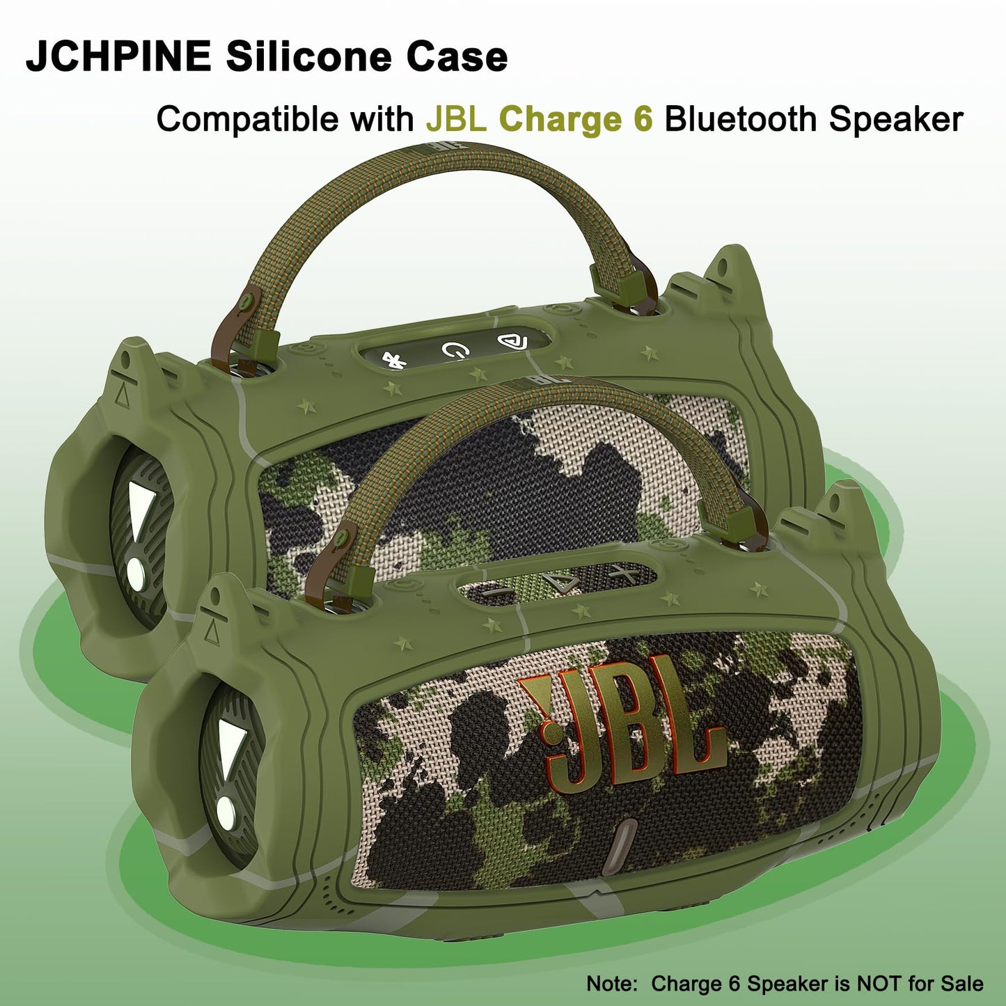 JCHPINE Silicone Cover and Hard Carrying Case for JBL Charge 6 Portable Bluetooth Speaker Accessories, Protective Cases for JBL Charge 6 AI Sound Bluetooth Speaker with Shoulder Strap (Squad)