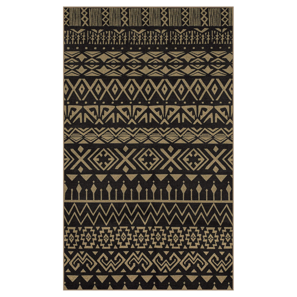 Outdoor Rug 3x5, Washable Non Slip Easy Jute Rug, Black Tribal Stripe Totem Indoor Outdoor Carpet for Outside Entryway, Patio, Balcony, Deck and Backyard,Tapis Exterieur