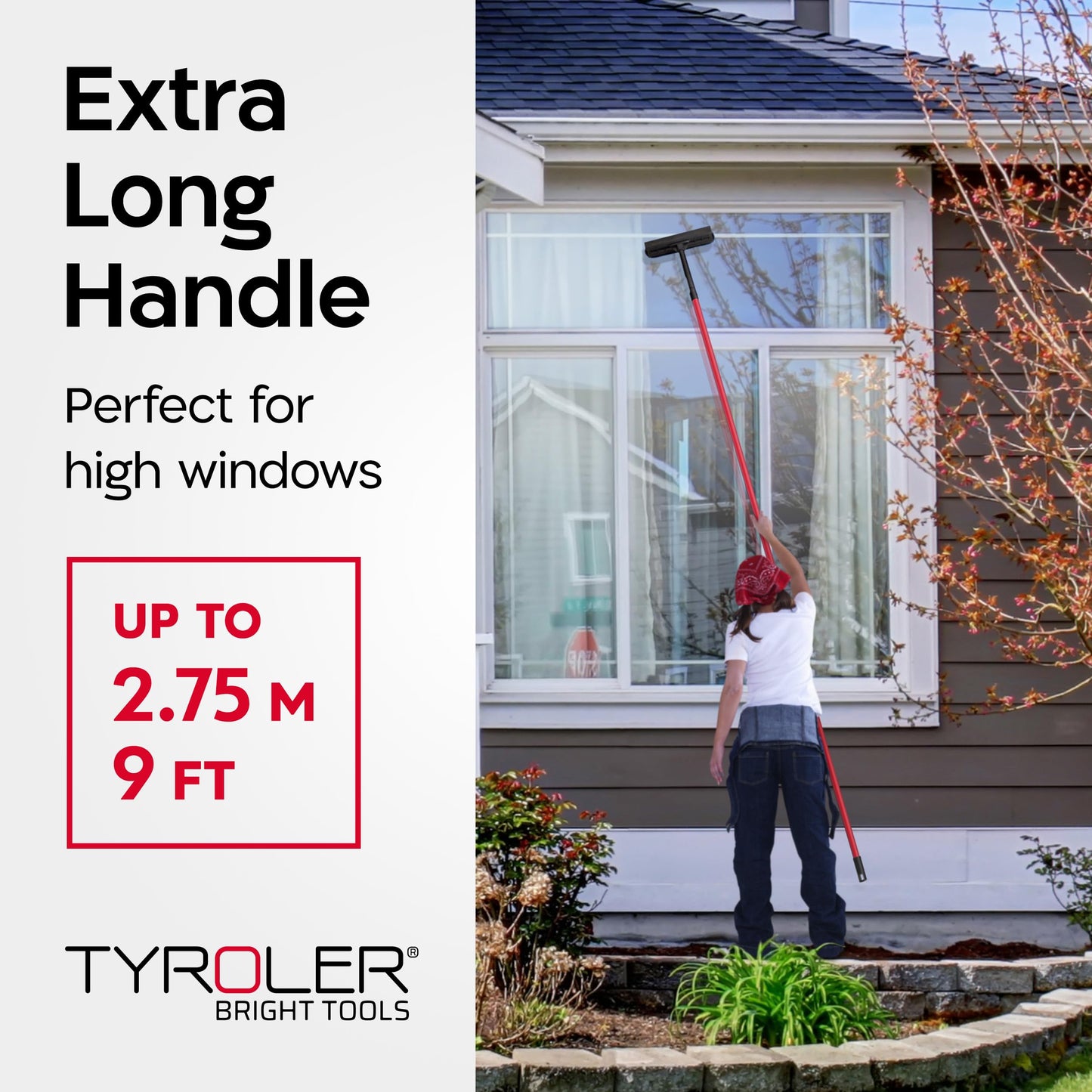 Tyroler 2-in-1 High Window Cleaning Tool | Window Squeegee Extendable with 30-280CM 7-Part Handle | Squeegee Window Cleaner Tool Made of 100% Natural Rubber | Perfect Window Cleaning & Washing Kit