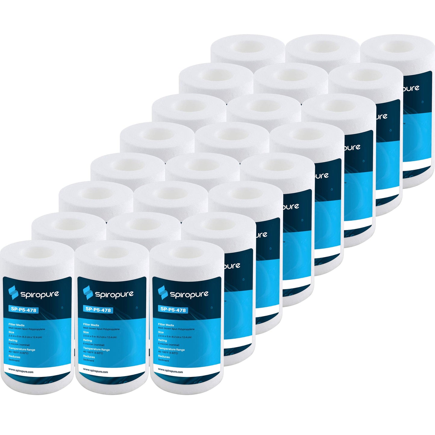 SpiroPure SP-P5-478 5x2.5 5 Micron Spun Melt-Blown Polypropylene Sediment Water Filter Cartridge SDC-25-0505 P5-478 155030-43 (Case of 24)