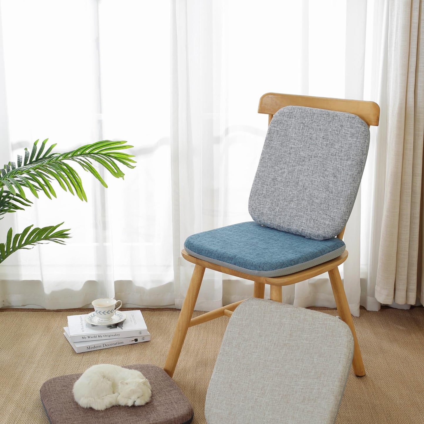 Huierxun High Resilience Memory Foam Chair Cushion 15"x15"x2" Set of 2 Square Chair Pads and Washable Cover Non Slip Seat Cushions for Indoor Dining Room Kitchen and Office Chairs (Green,15"x15")