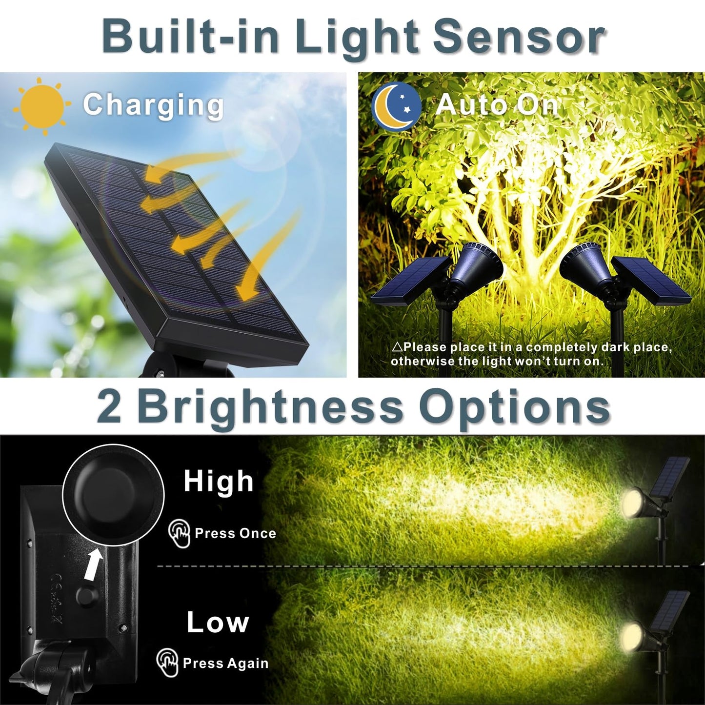 Solar Spotlights Outdoor Bright 7-LEDs Spot Light, Landscape Dusk-to-Down Waterproof Flagpole Lights Solar Powered, Adjustable Garden Lumiere Solaire Exterieur Spot for Halloween, Pathway(2pcs,Yellow)