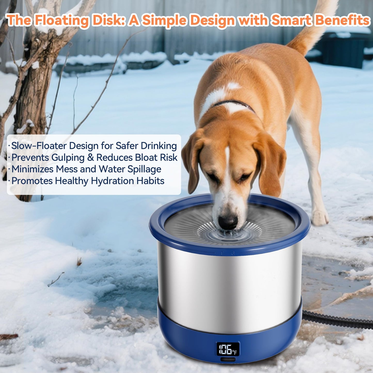 Twinsing 3.5L Heated Water Bowl, Stainless Steel Heated Dog Bowl with Digital Display and Adjustable Temperature, Outdoor Pet Water Bowl Provides Warm Water for Dogs
